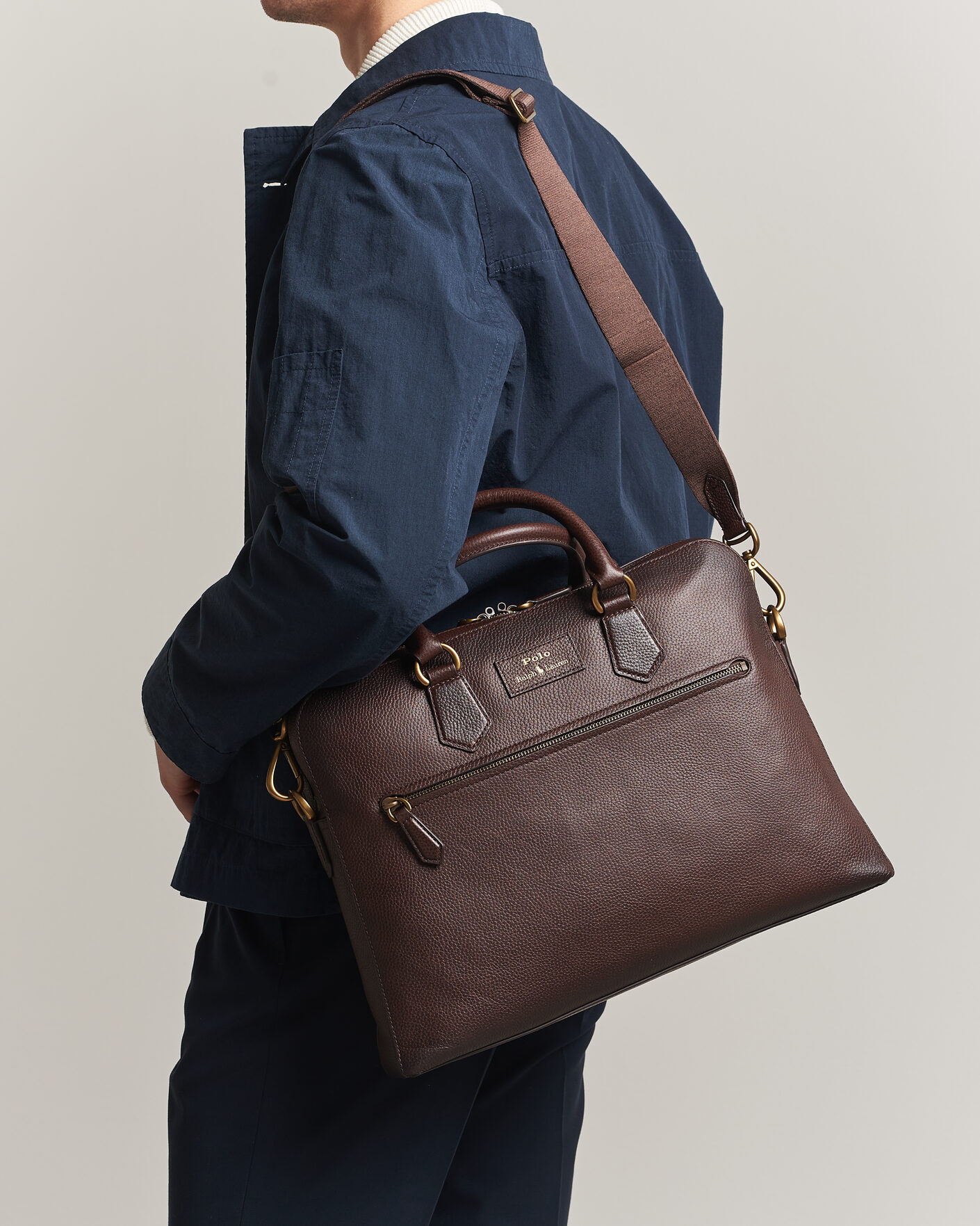 Herr | Väskor | Polo Ralph Lauren | Pebble Leather Briefcase Dark Brown