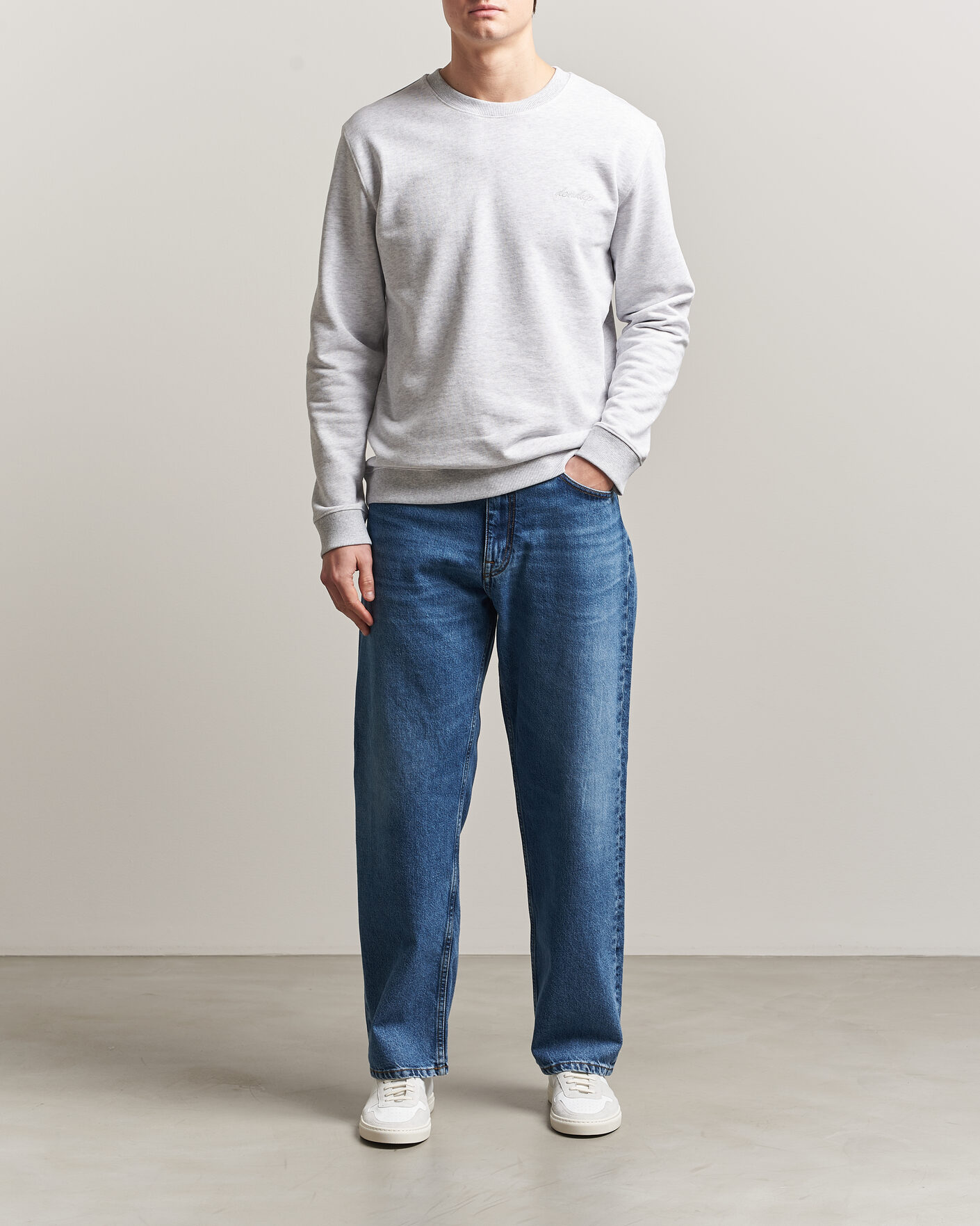 Herr | Tröjor | Dondup | Logo Crew Neck Sweatshirt Light Grey Melange