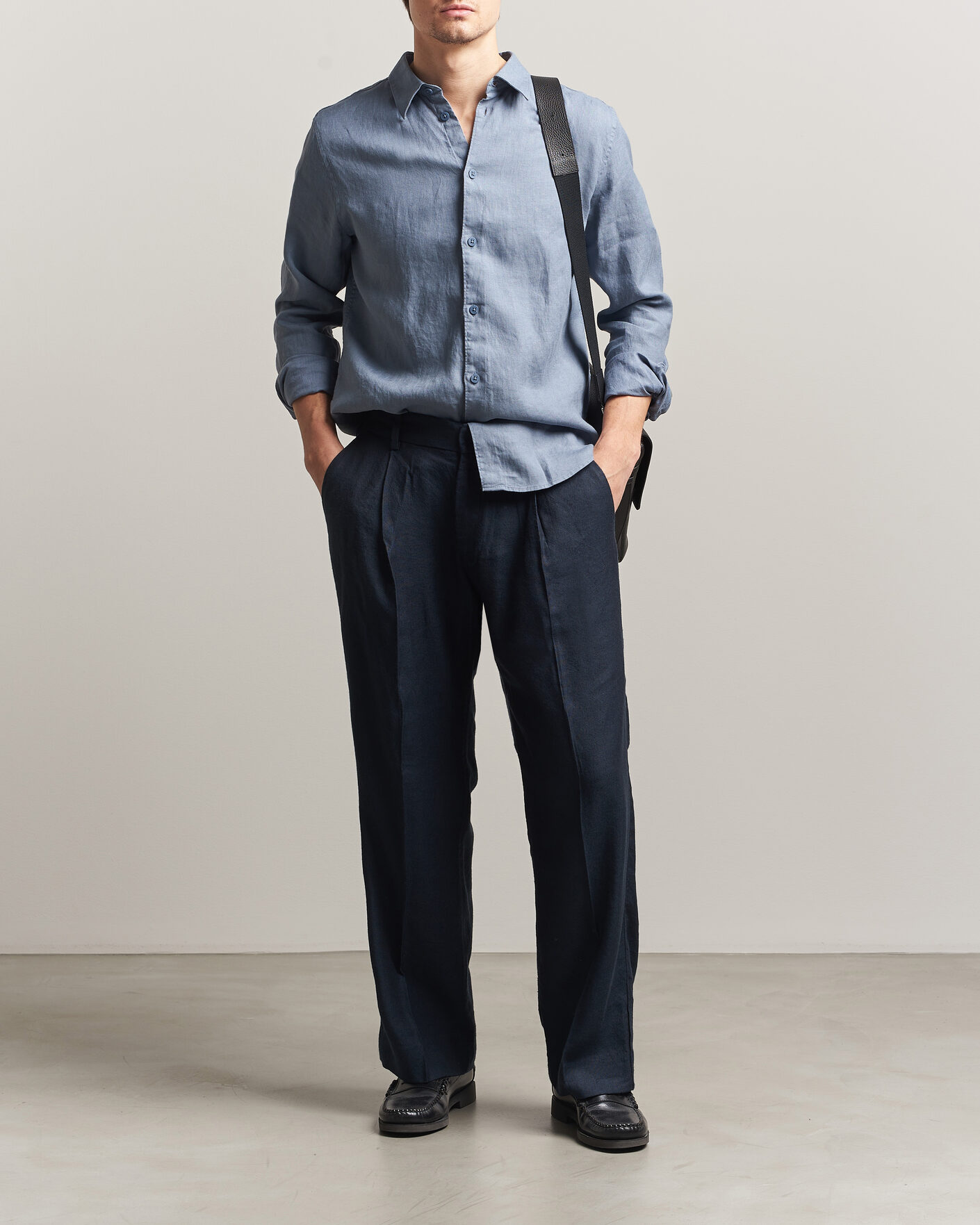 Herr | Byxor | NN07 | Kay Linen/Viscose Drawstring Trousers Deep Navy