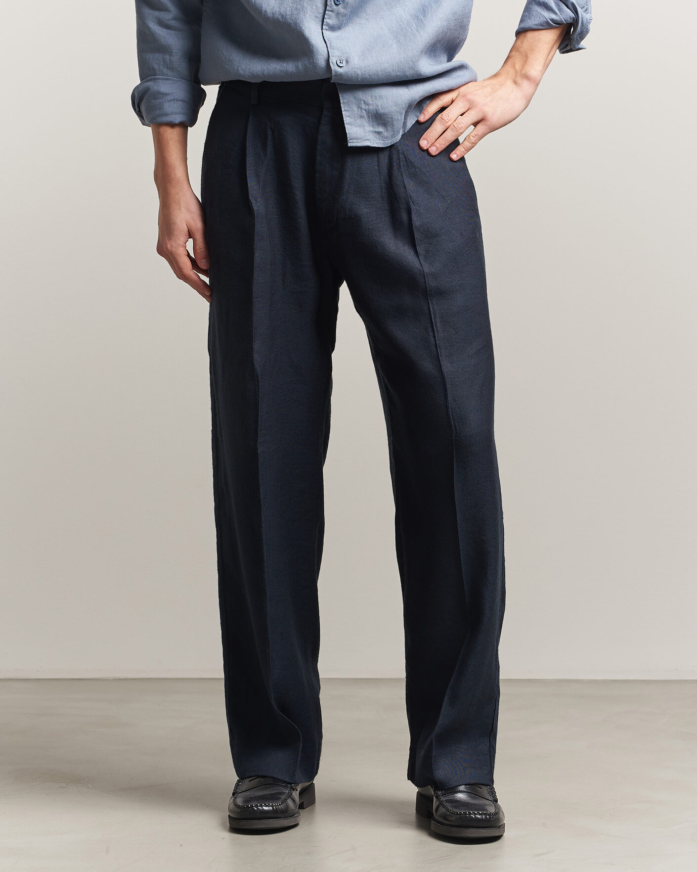 Herr | Byxor | NN07 | Kay Linen/Viscose Drawstring Trousers Deep Navy