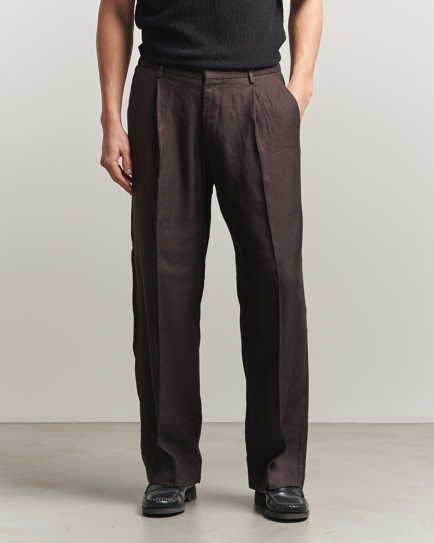 Herr | Byxor | NN07 | Kay Linen/Viscose Drawstring Trousers Deep Truffle