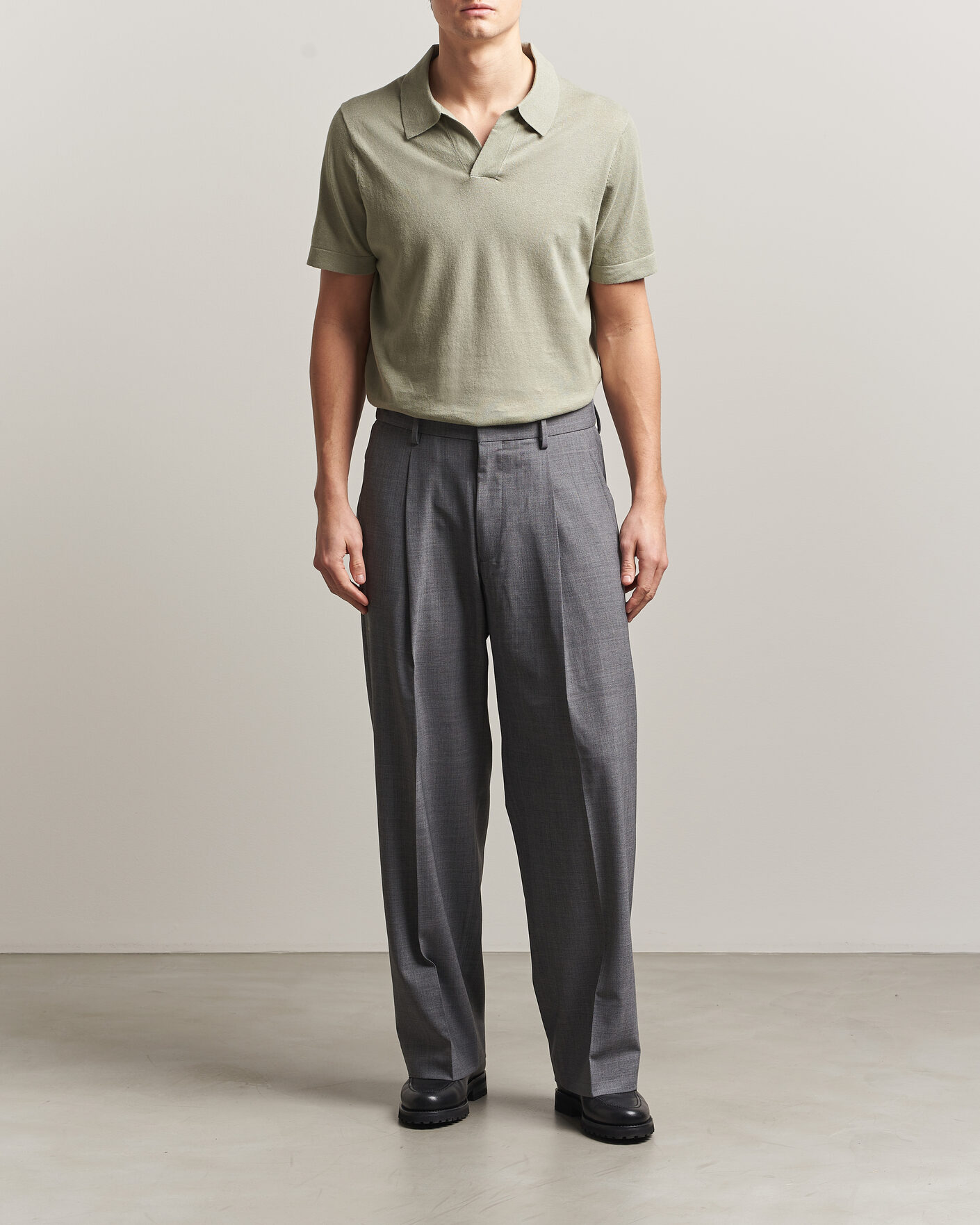 Herr | Byxor | NN07 | Kay Summer Wool Drawstring Trousers Light Grey Melange