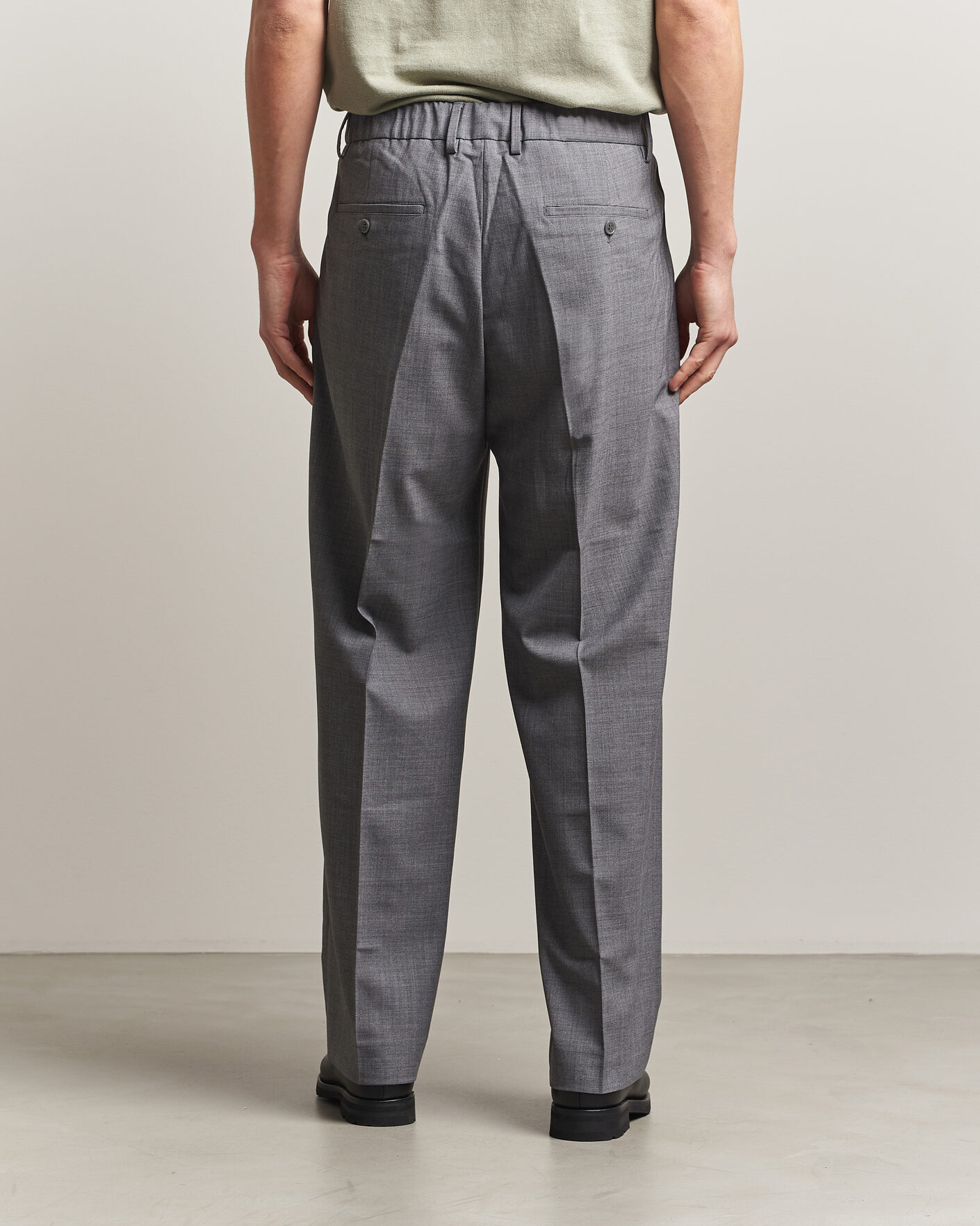 Herr | Byxor | NN07 | Kay Summer Wool Drawstring Trousers Light Grey Melange