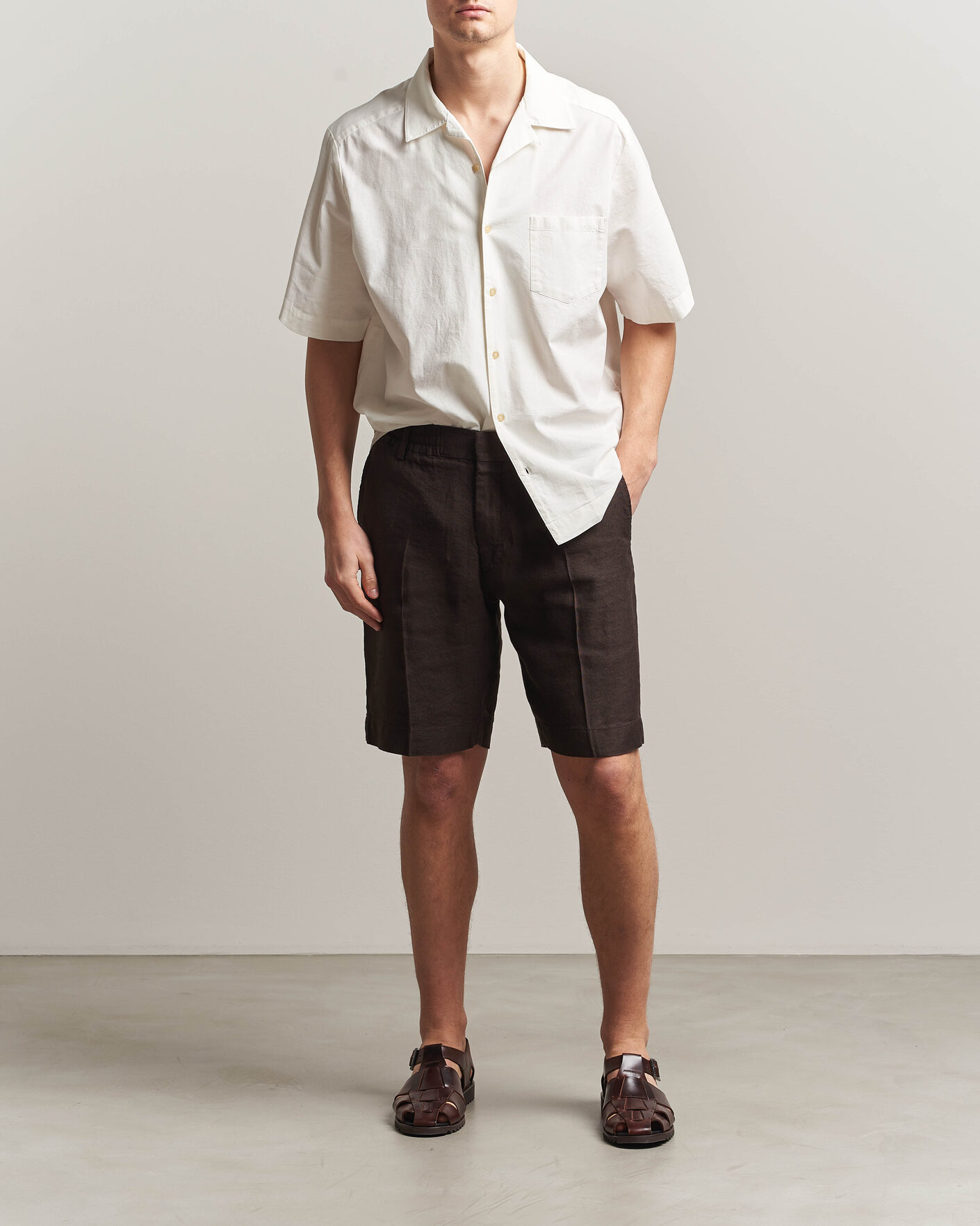 Herr | Shorts | NN07 | Billie Linen/Viscose Drawstring Shorts Deep Truffle