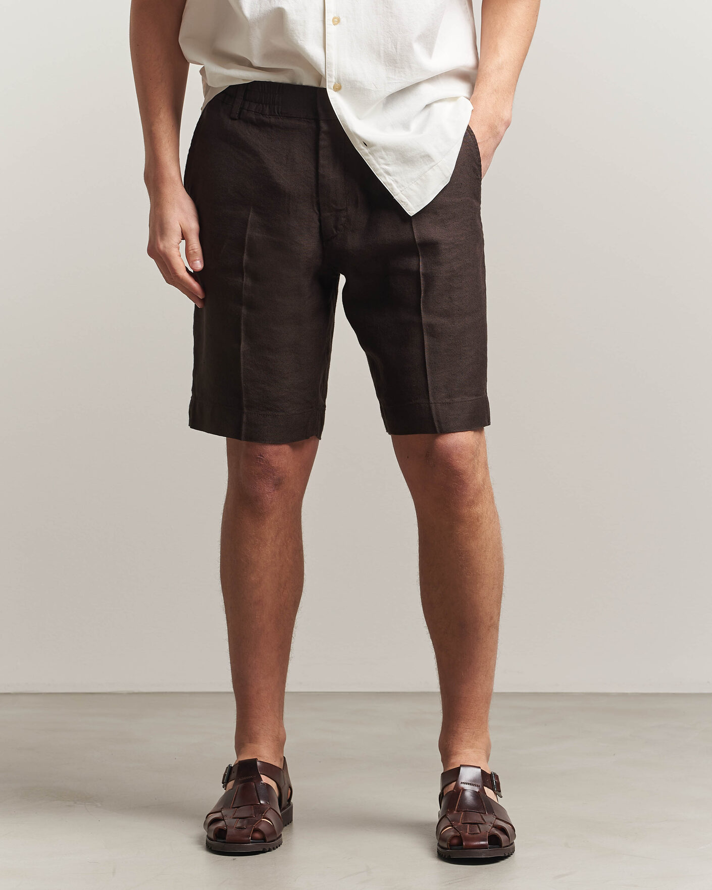 Herr | Shorts | NN07 | Billie Linen/Viscose Drawstring Shorts Deep Truffle