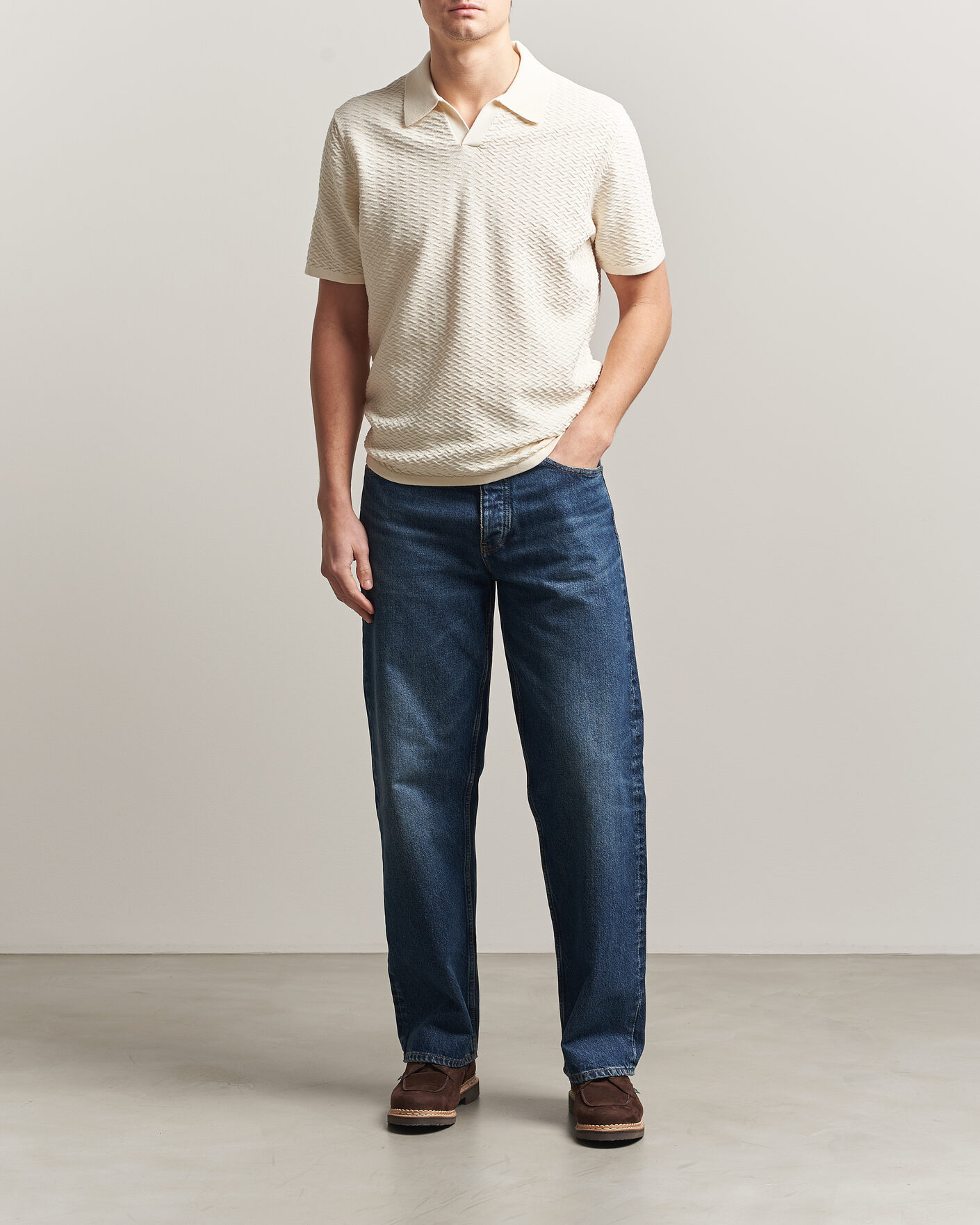 Herr | Pikéer | NN07 | Paul Structured Knitted Polo Ivory