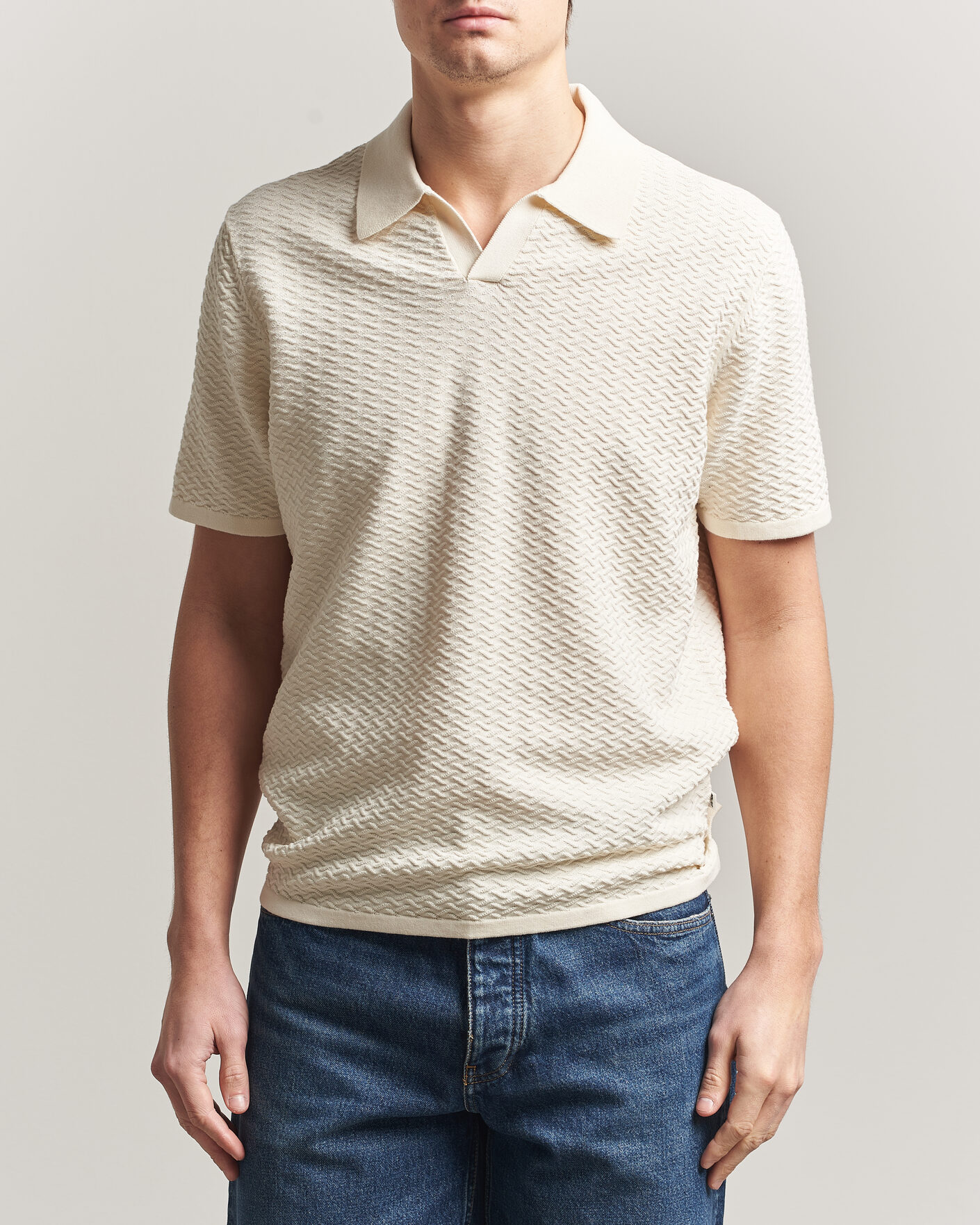 Herr | Pikéer | NN07 | Paul Structured Knitted Polo Ivory