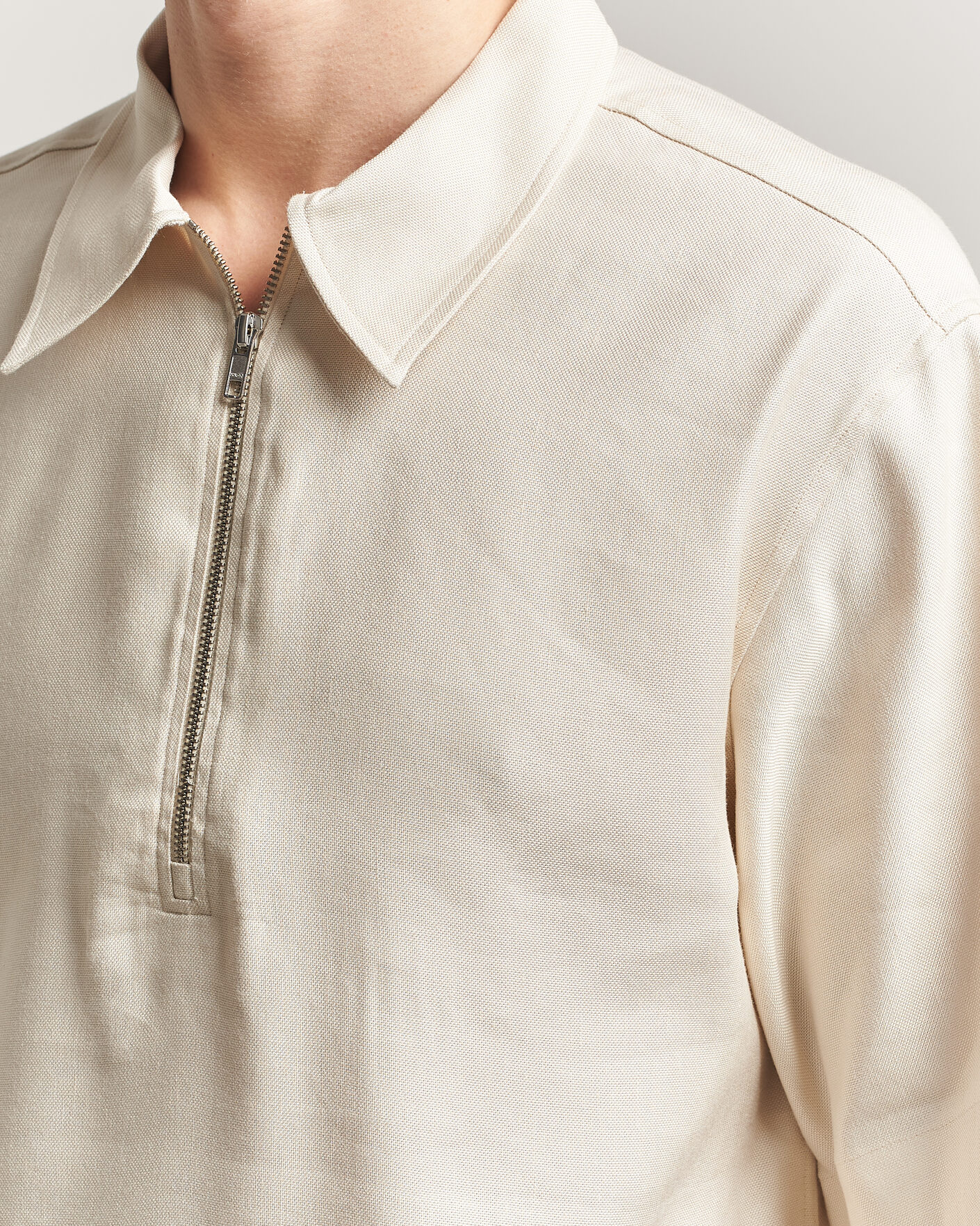 Herr | Pikéer | NN07 | Bruno Linen/Viscose Half Zip Polo Ivory
