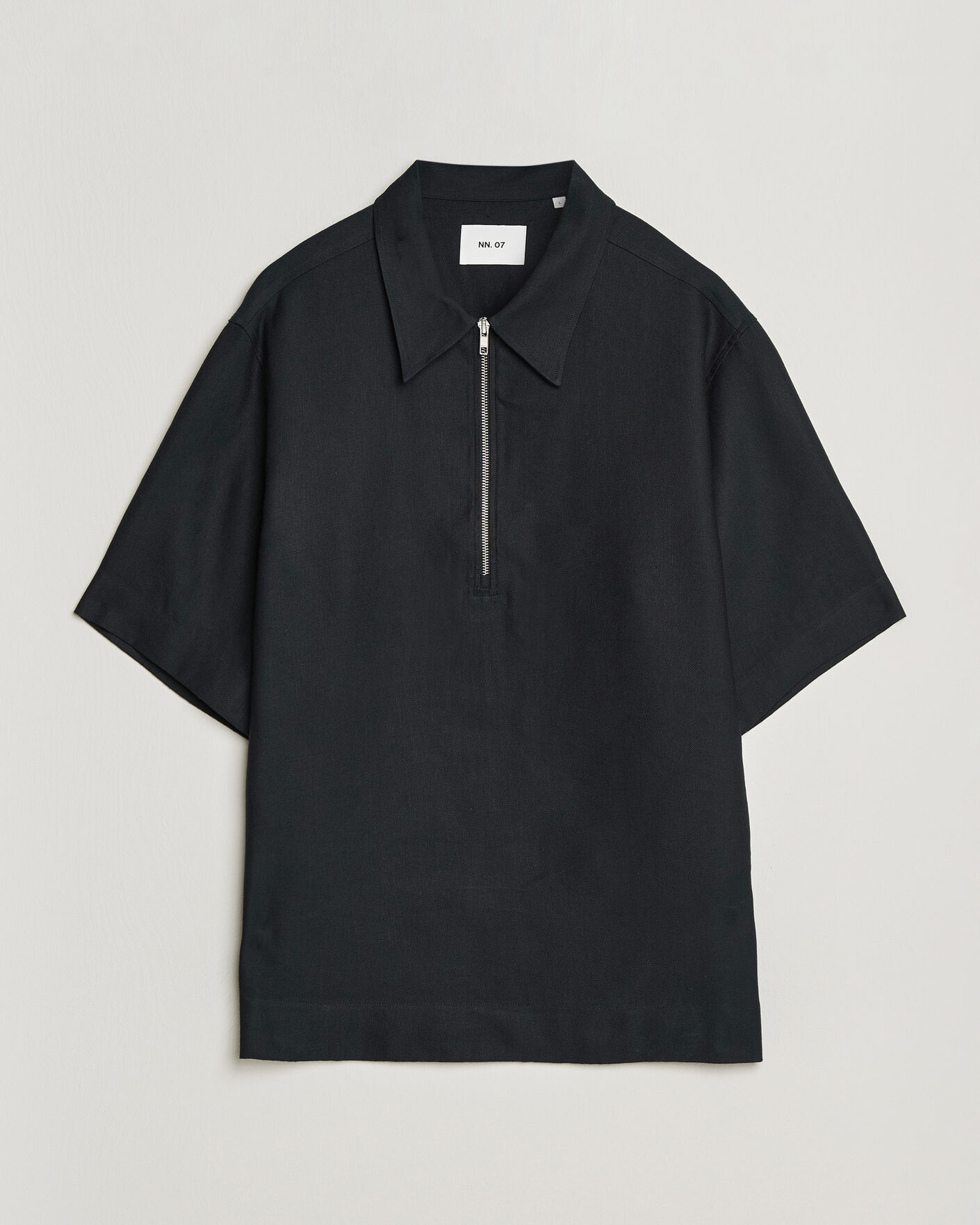 Herr | Pikéer | NN07 | Bruno Linen/Viscose Half Zip Polo Black