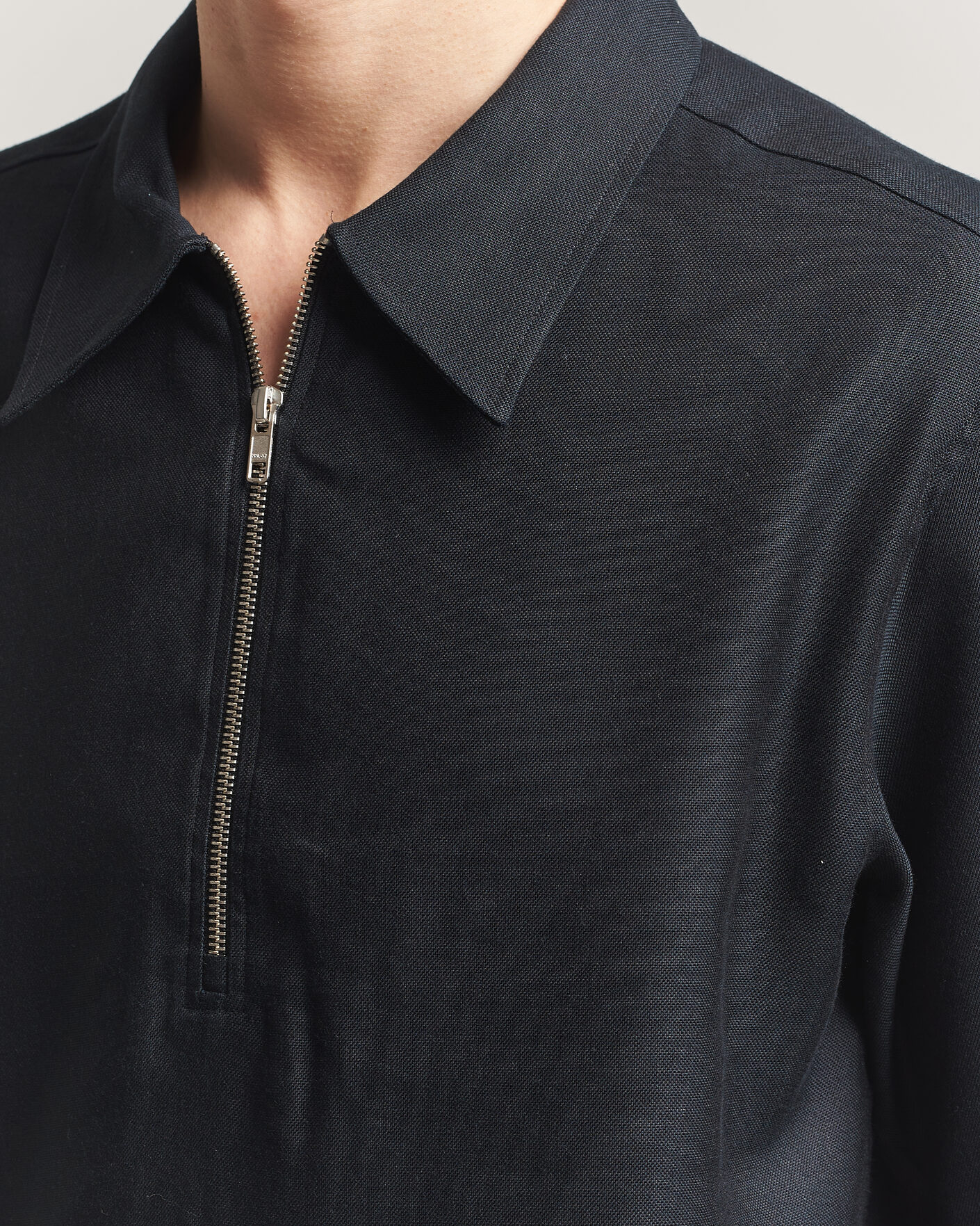 Herr | Pikéer | NN07 | Bruno Linen/Viscose Half Zip Polo Black