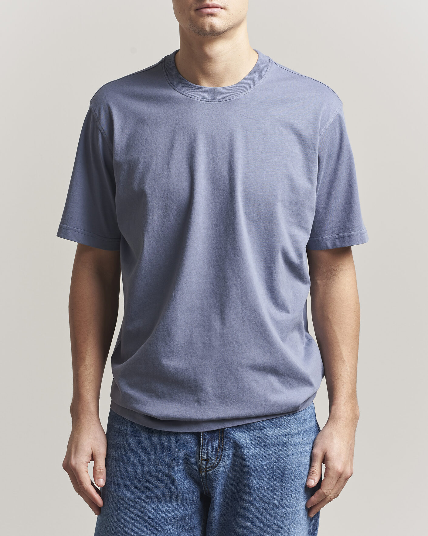 Herr | T-Shirts | NN07 | Adam Pima Crew Neck T-Shirt Stone Blue