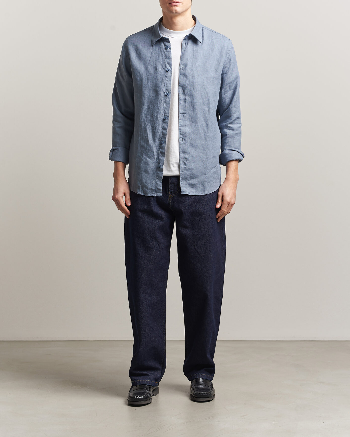 Herr | Skjortor | NN07 | Enzo Linen Shirt Stone Blue