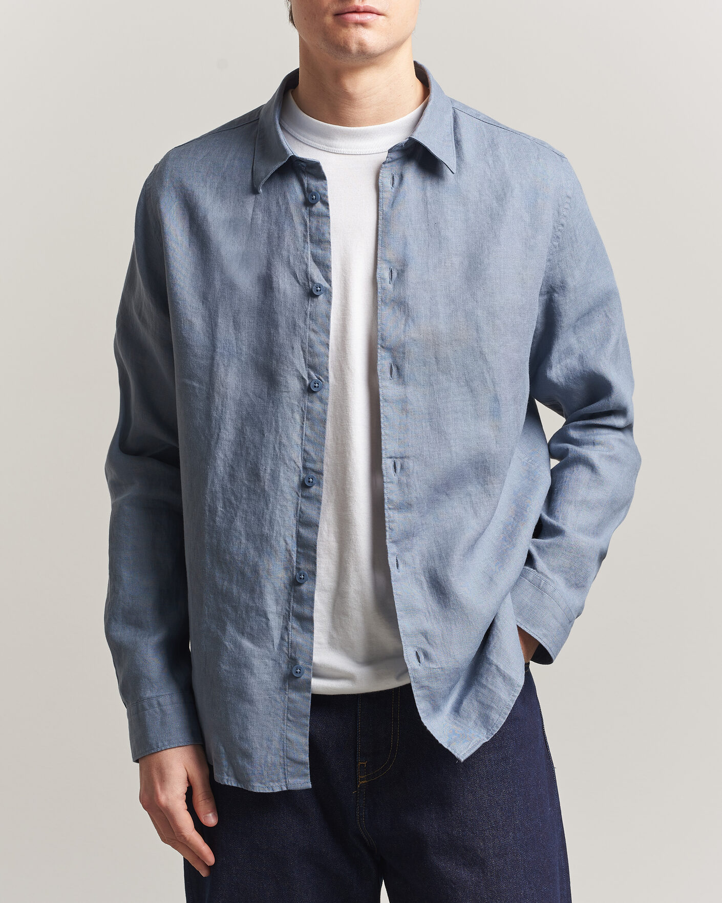 Herr | Skjortor | NN07 | Enzo Linen Shirt Stone Blue