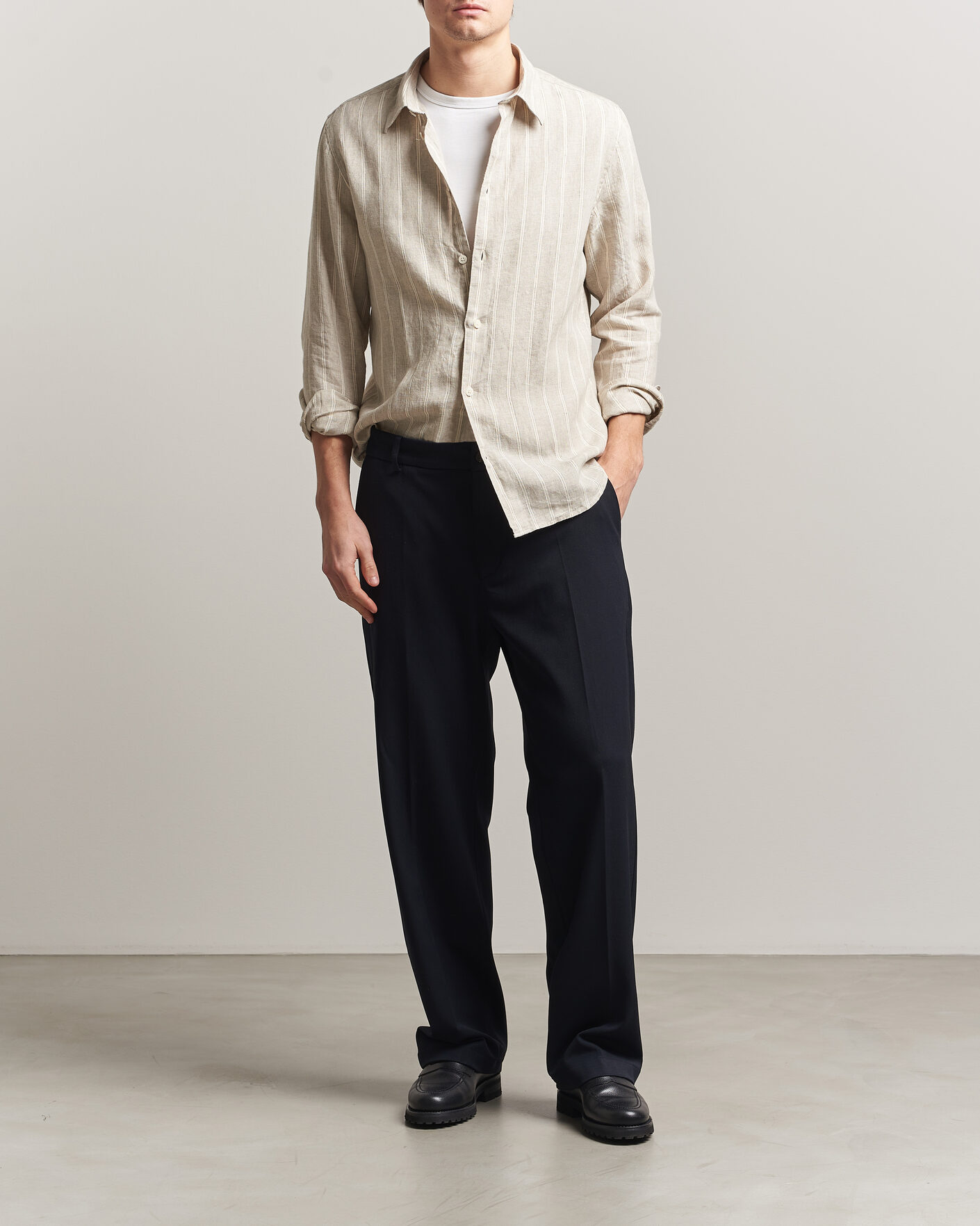 Herr | Skjortor | NN07 | Enzo Linen Shirt Oat Stripe