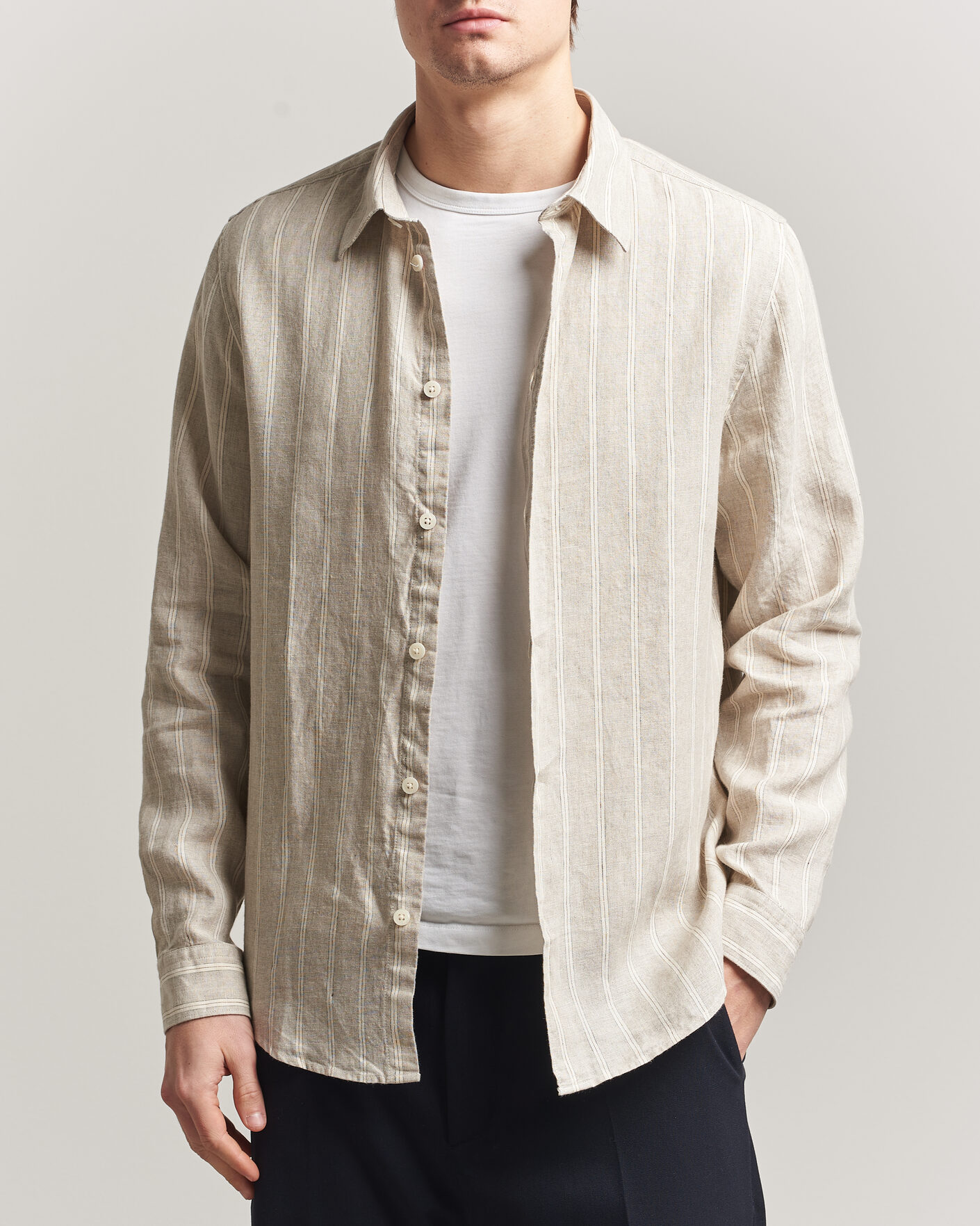 Herr | Skjortor | NN07 | Enzo Linen Shirt Oat Stripe