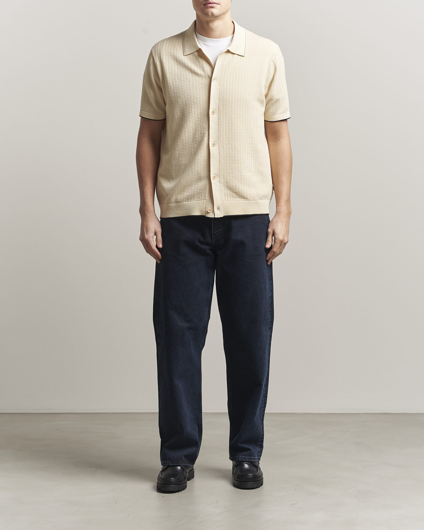 Herr | Skjortor | NN07 | Nalo Knitted Short Sleeve Shirt Ivory