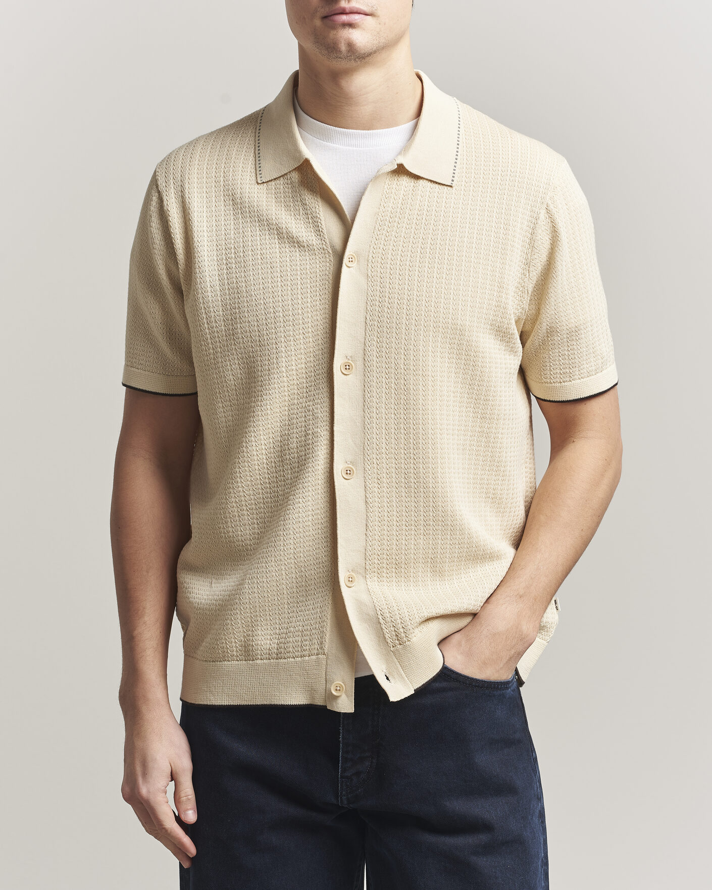 Herr | Skjortor | NN07 | Nalo Knitted Short Sleeve Shirt Ivory