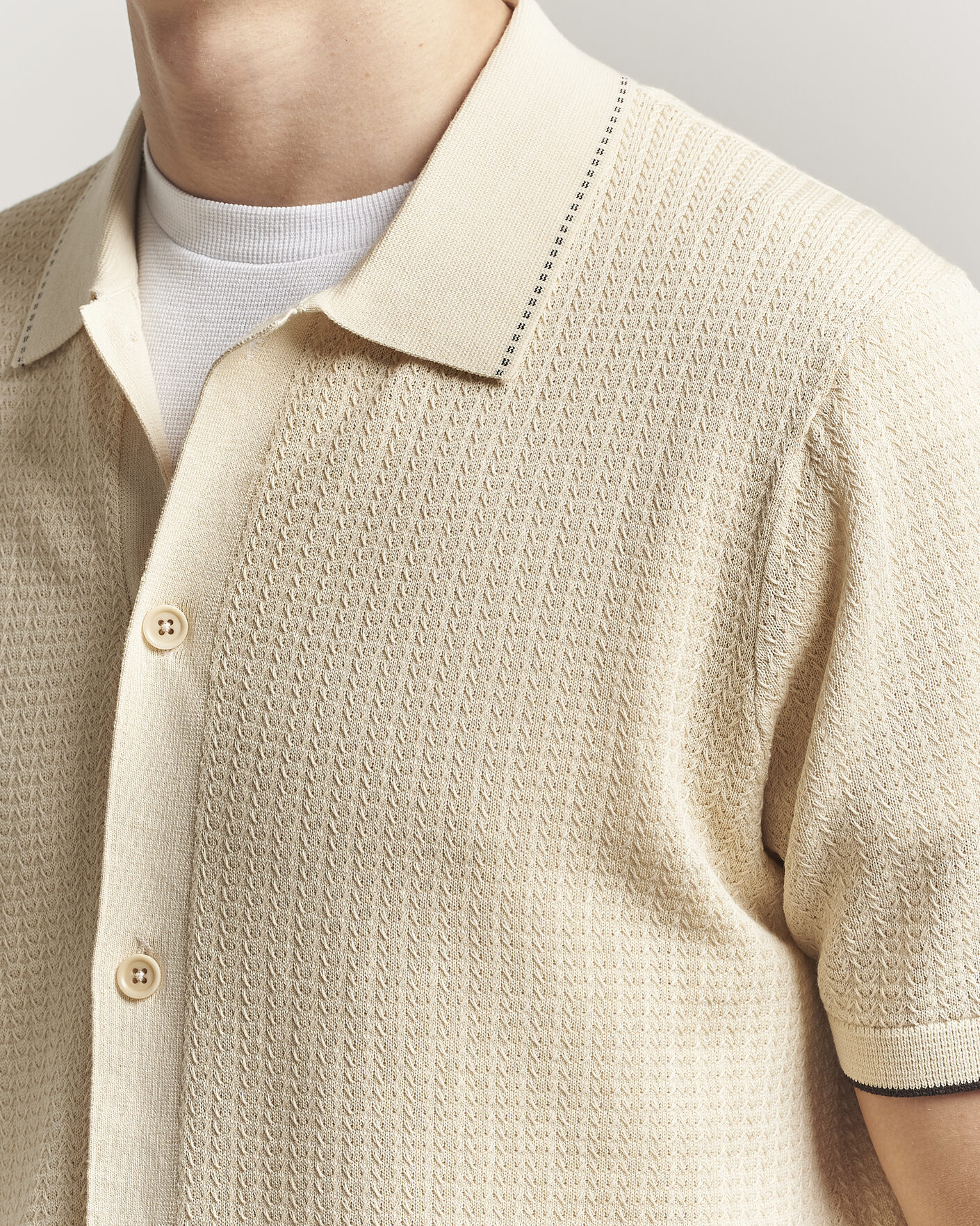 Herr | Skjortor | NN07 | Nalo Knitted Short Sleeve Shirt Ivory