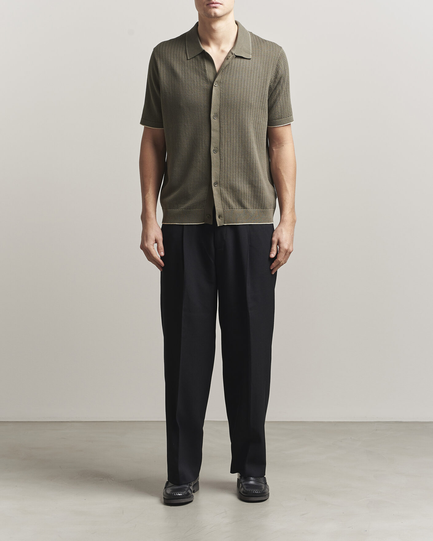 Herr | Skjortor | NN07 | Nalo Knitted Short Sleeve Shirt Capers Green