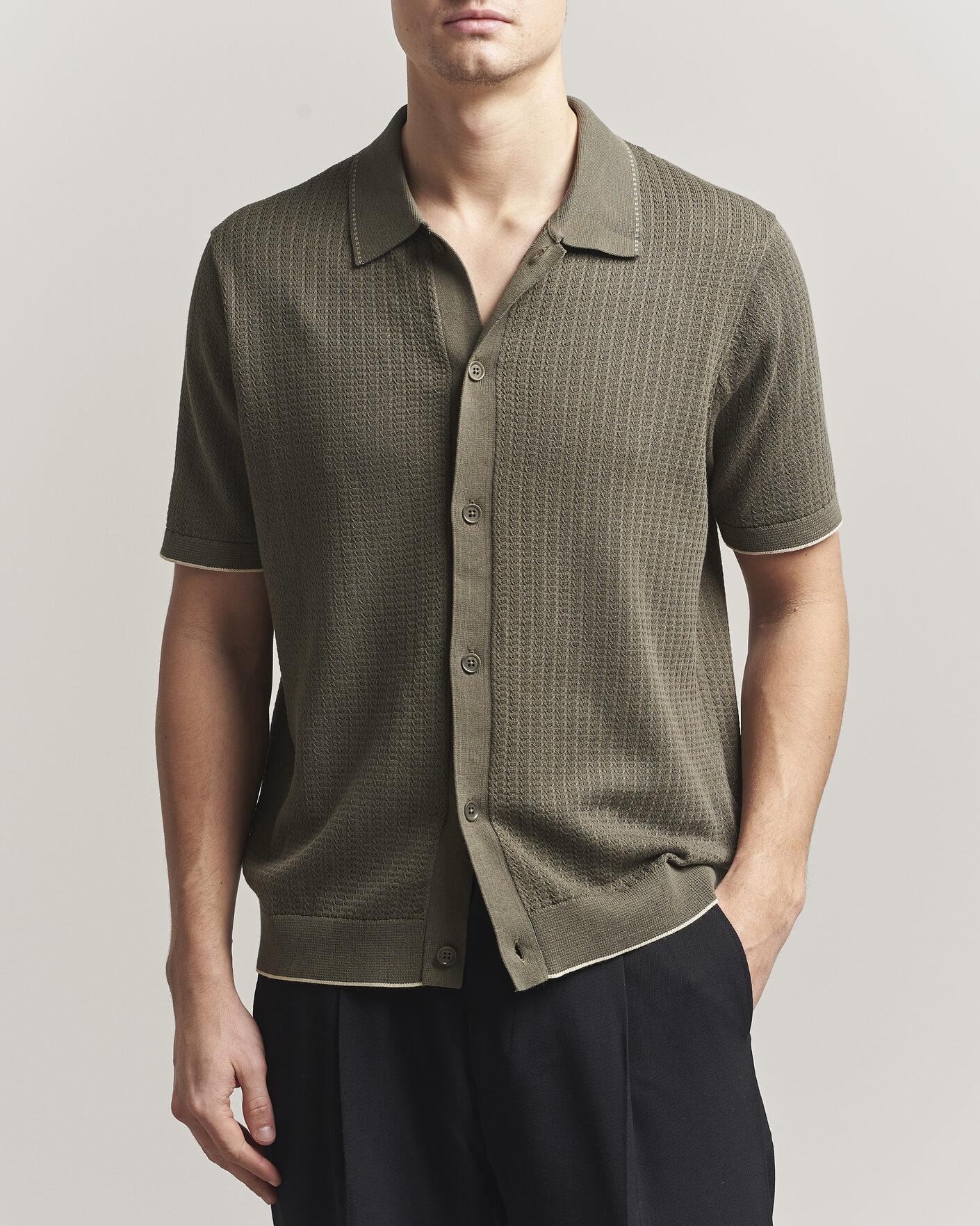 Herr | Skjortor | NN07 | Nalo Knitted Short Sleeve Shirt Capers Green