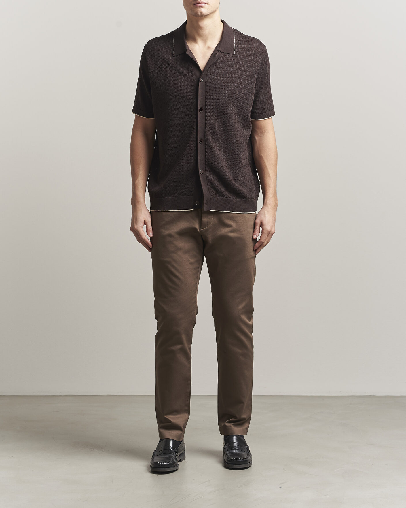 Herr | Skjortor | NN07 | Nalo Knitted Short Sleeve Shirt Deep Truffle