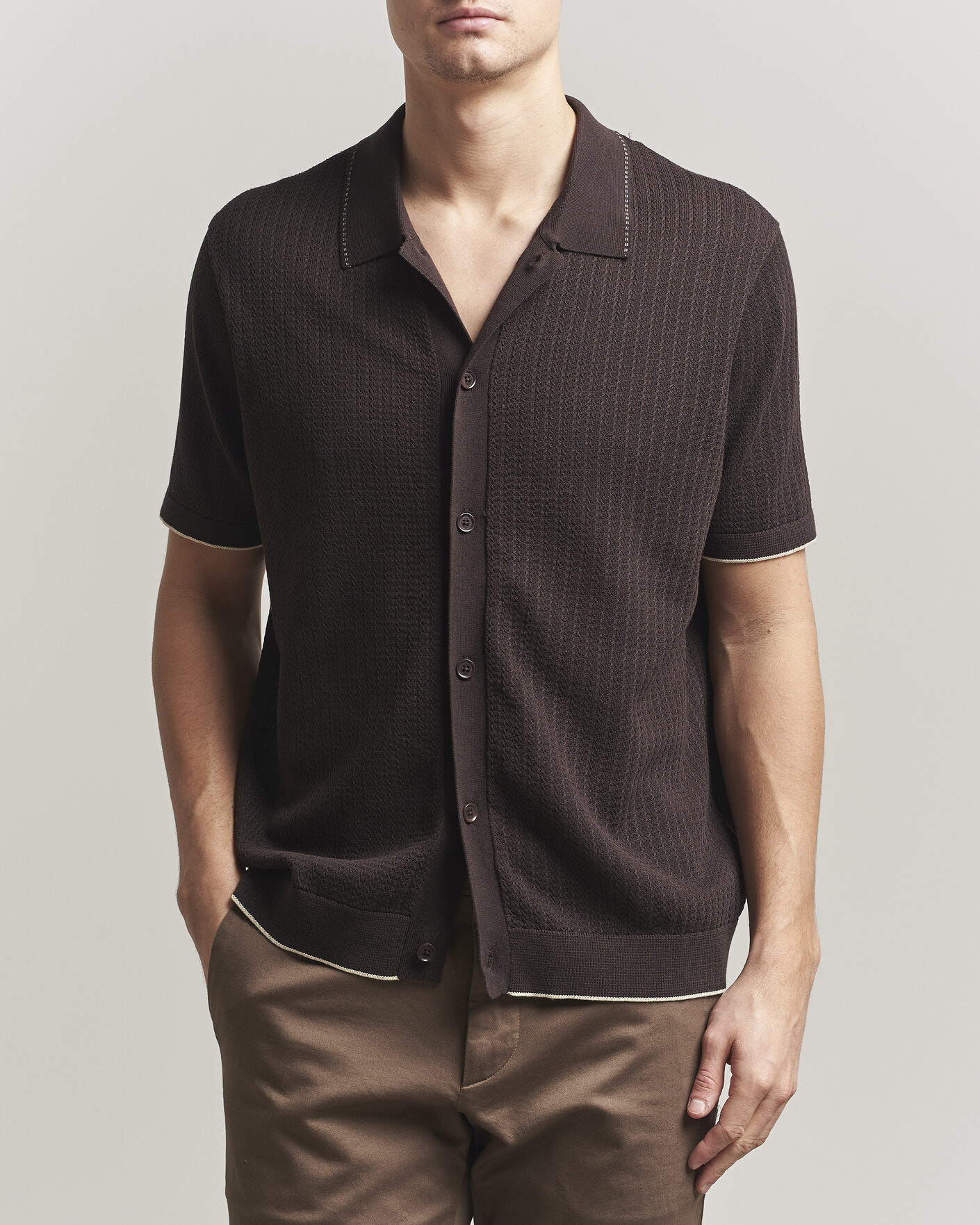 Herr | Skjortor | NN07 | Nalo Knitted Short Sleeve Shirt Deep Truffle