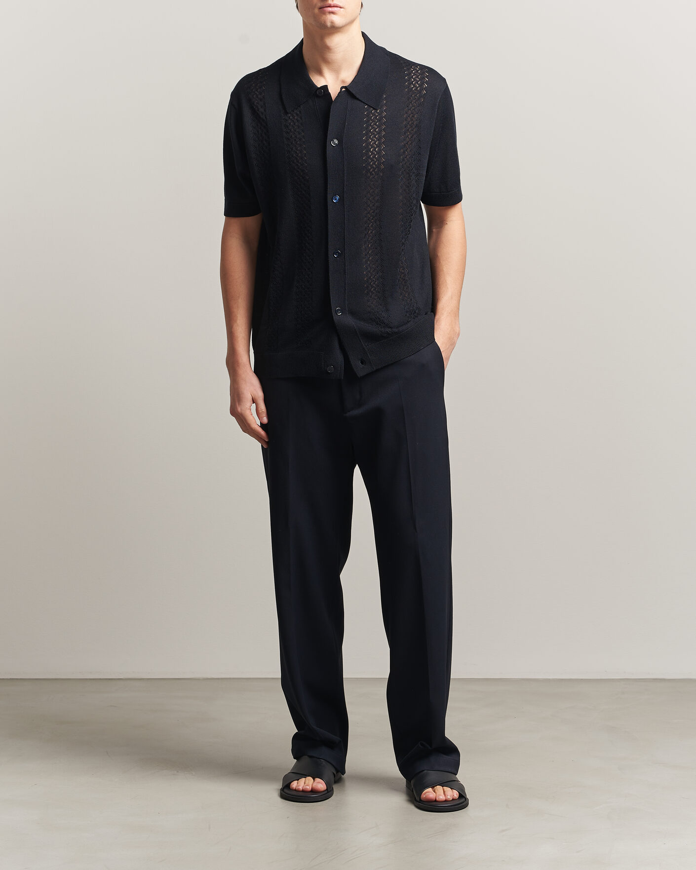 Herr | Skjortor | NN07 | Thor Knitted Short Sleeve Shirt Deep Navy