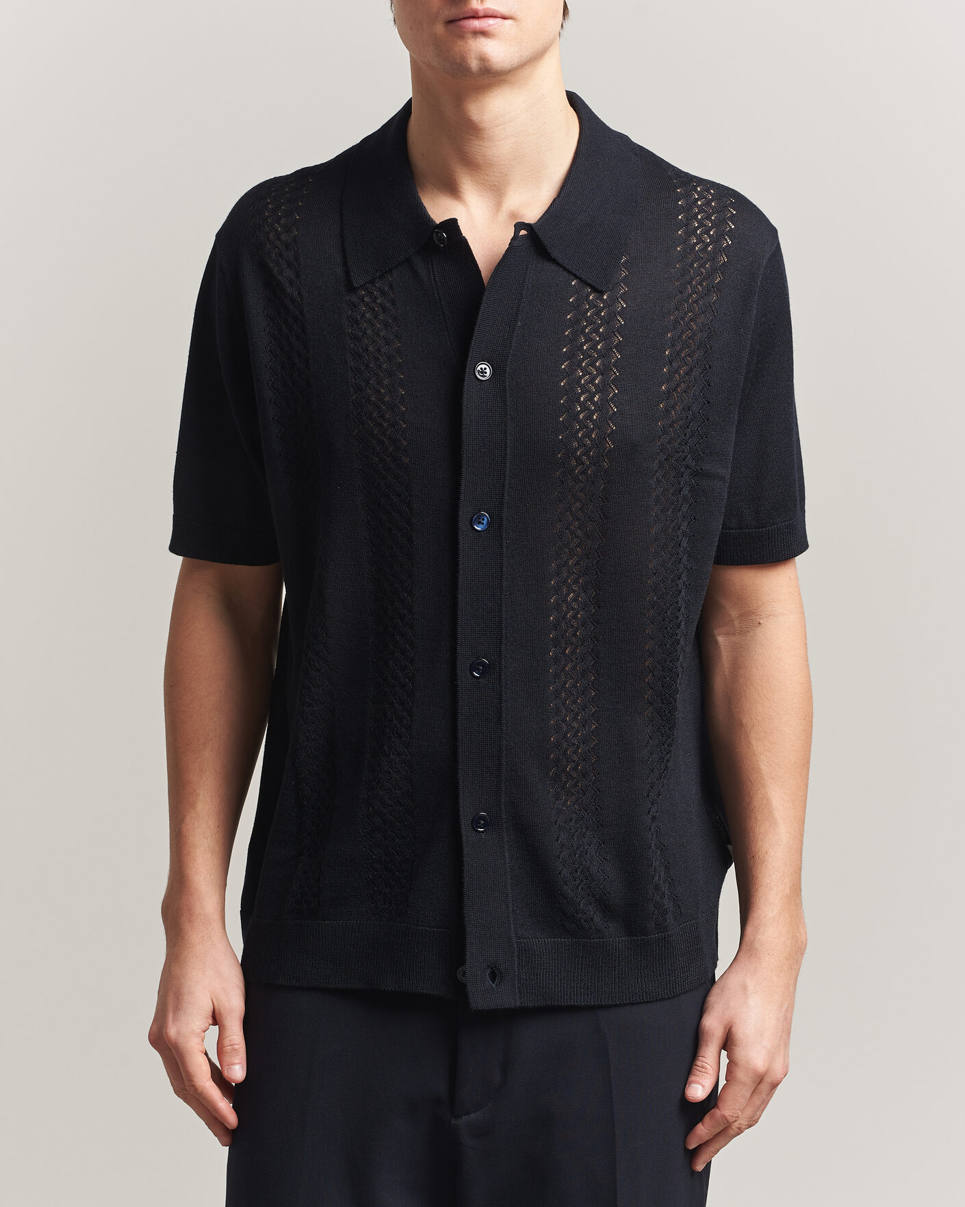 Herr | Skjortor | NN07 | Thor Knitted Short Sleeve Shirt Deep Navy