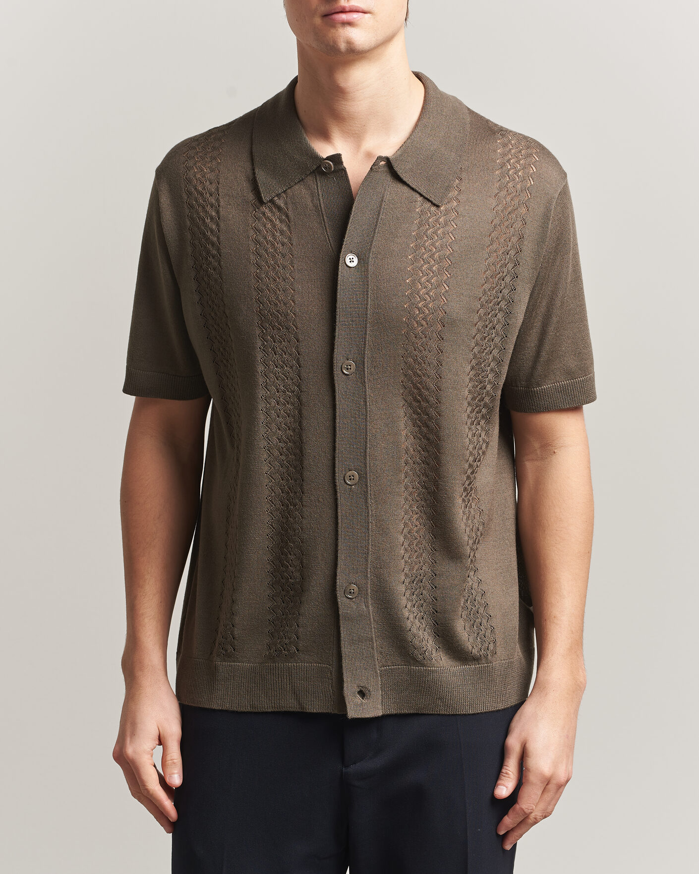 Herr | Skjortor | NN07 | Thor Knitted Short Sleeve Shirt Mable Husk