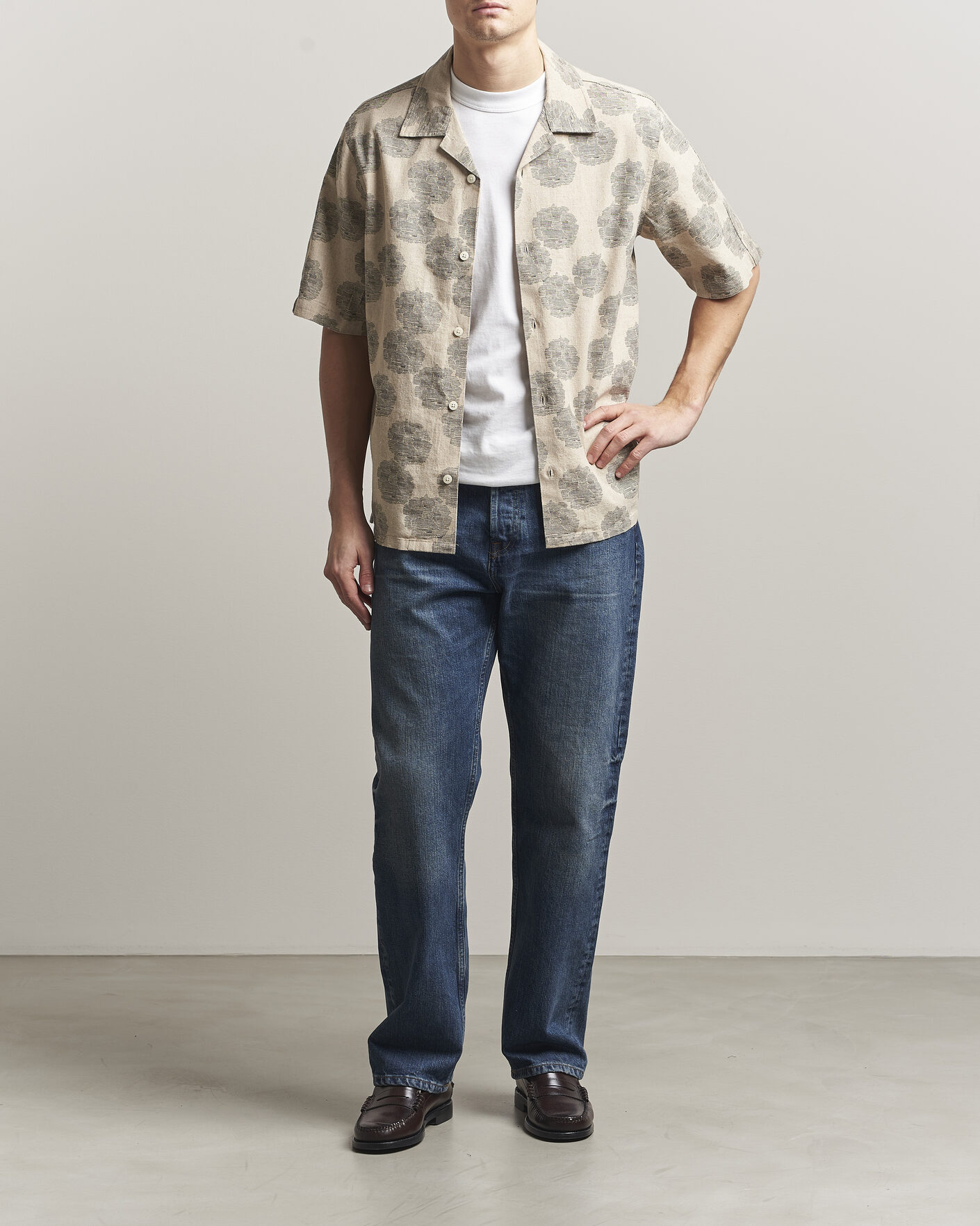 Herr | Skjortor | NN07 | Ole Printed Short Sleeve Shirt Oatmeal