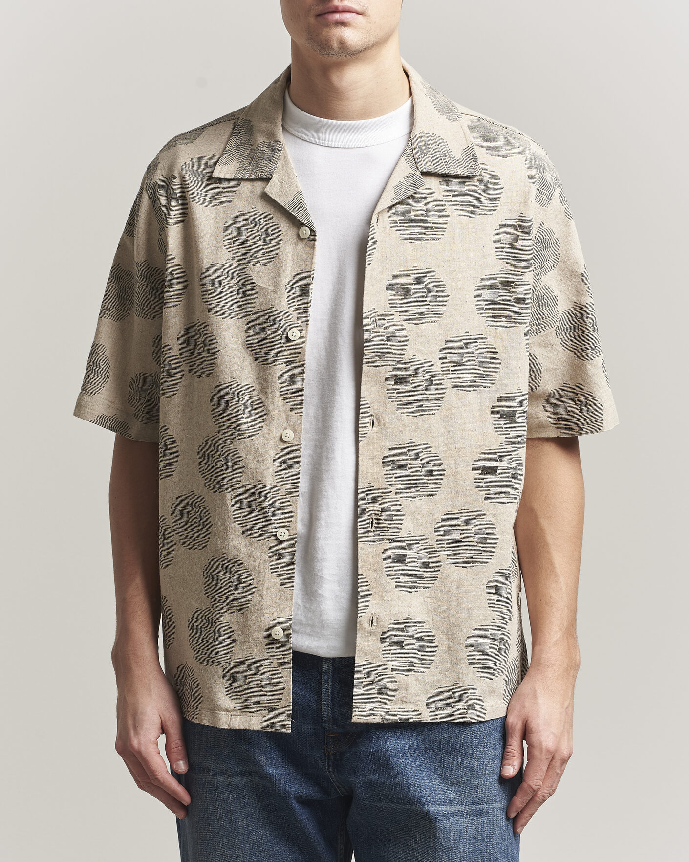 Herr | Skjortor | NN07 | Ole Printed Short Sleeve Shirt Oatmeal
