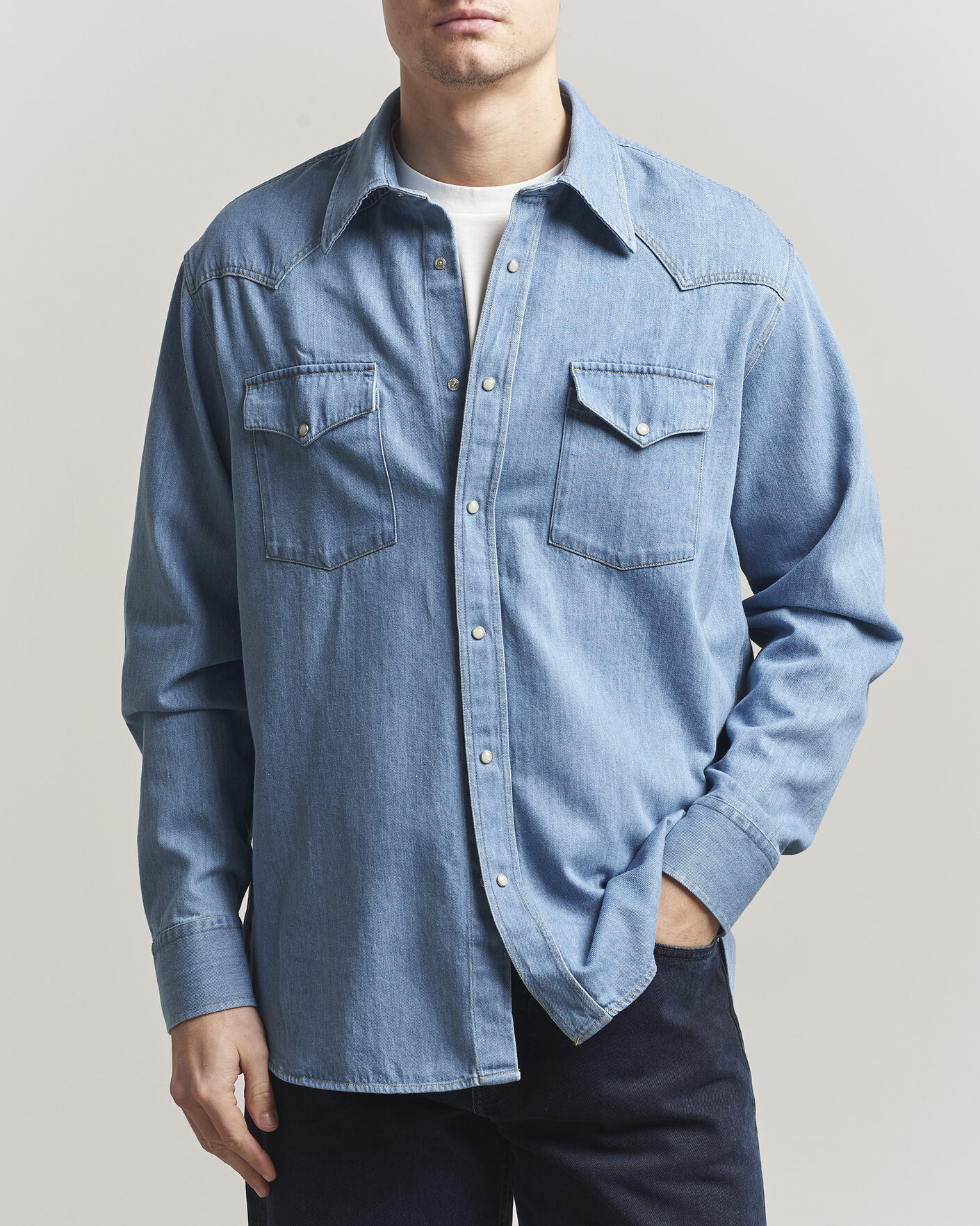 Herr | Skjortor | NN07 | Ricky Western Denim Shirt Light Indigo