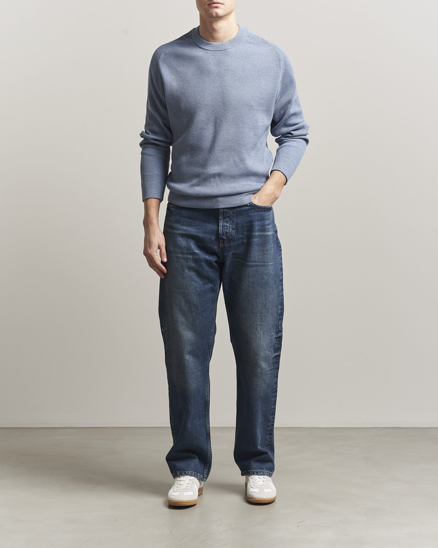 Herr | Tröjor | NN07 | Kevin Cotton Knitted Sweater Stone Blue