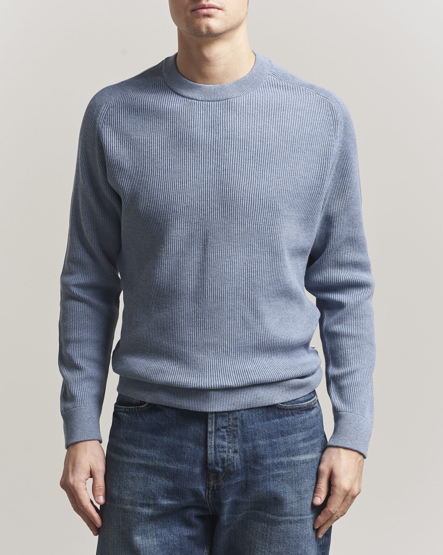 Herr | Tröjor | NN07 | Kevin Cotton Knitted Sweater Stone Blue