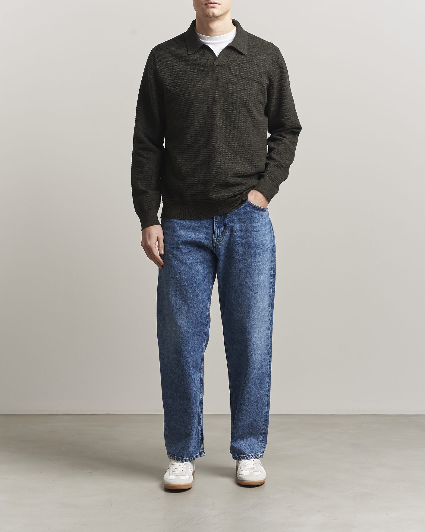 Herr | Tröjor | NN07 | Paul Knitted Long Sleeve Polo Dark Army