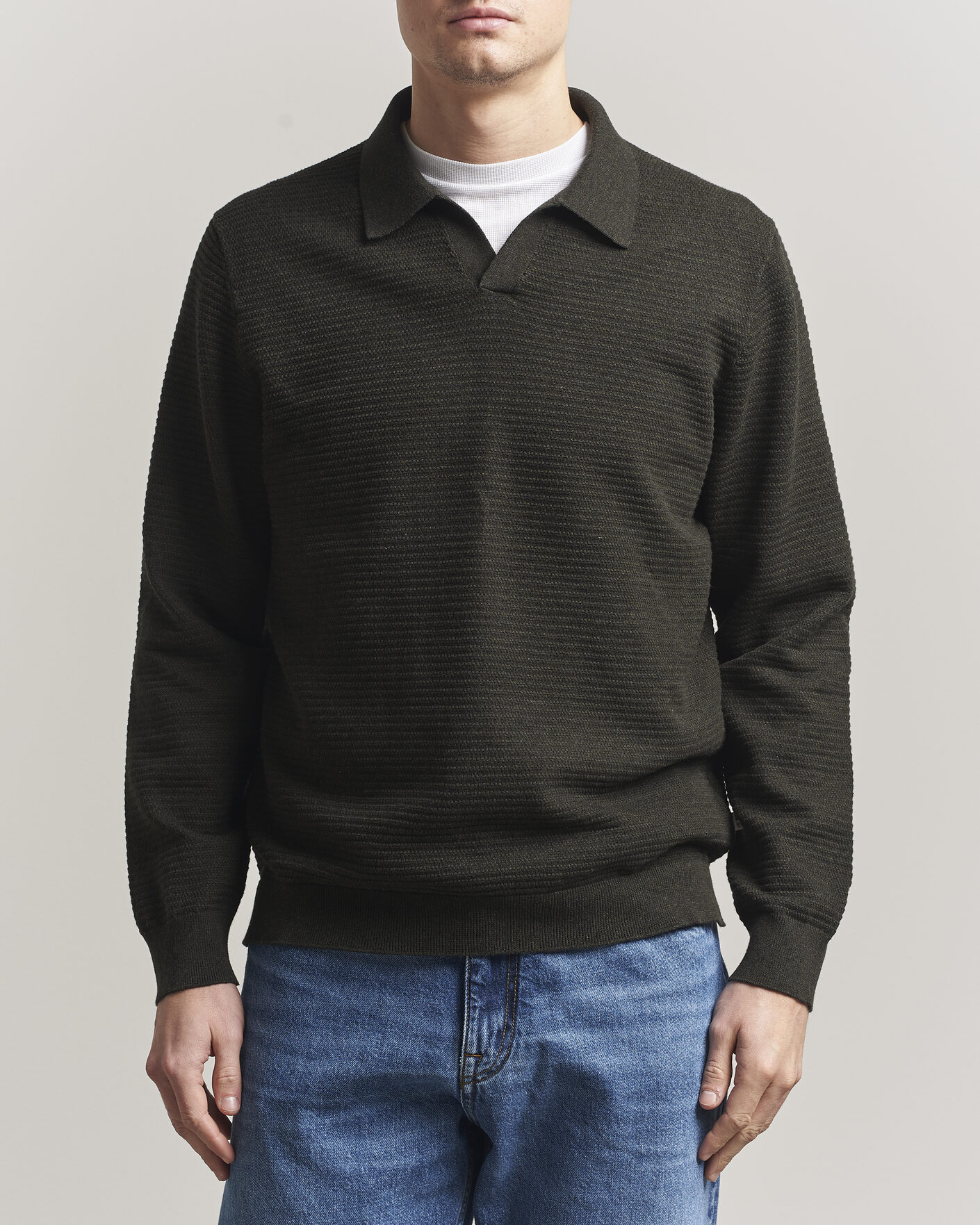 Herr | Tröjor | NN07 | Paul Knitted Long Sleeve Polo Dark Army