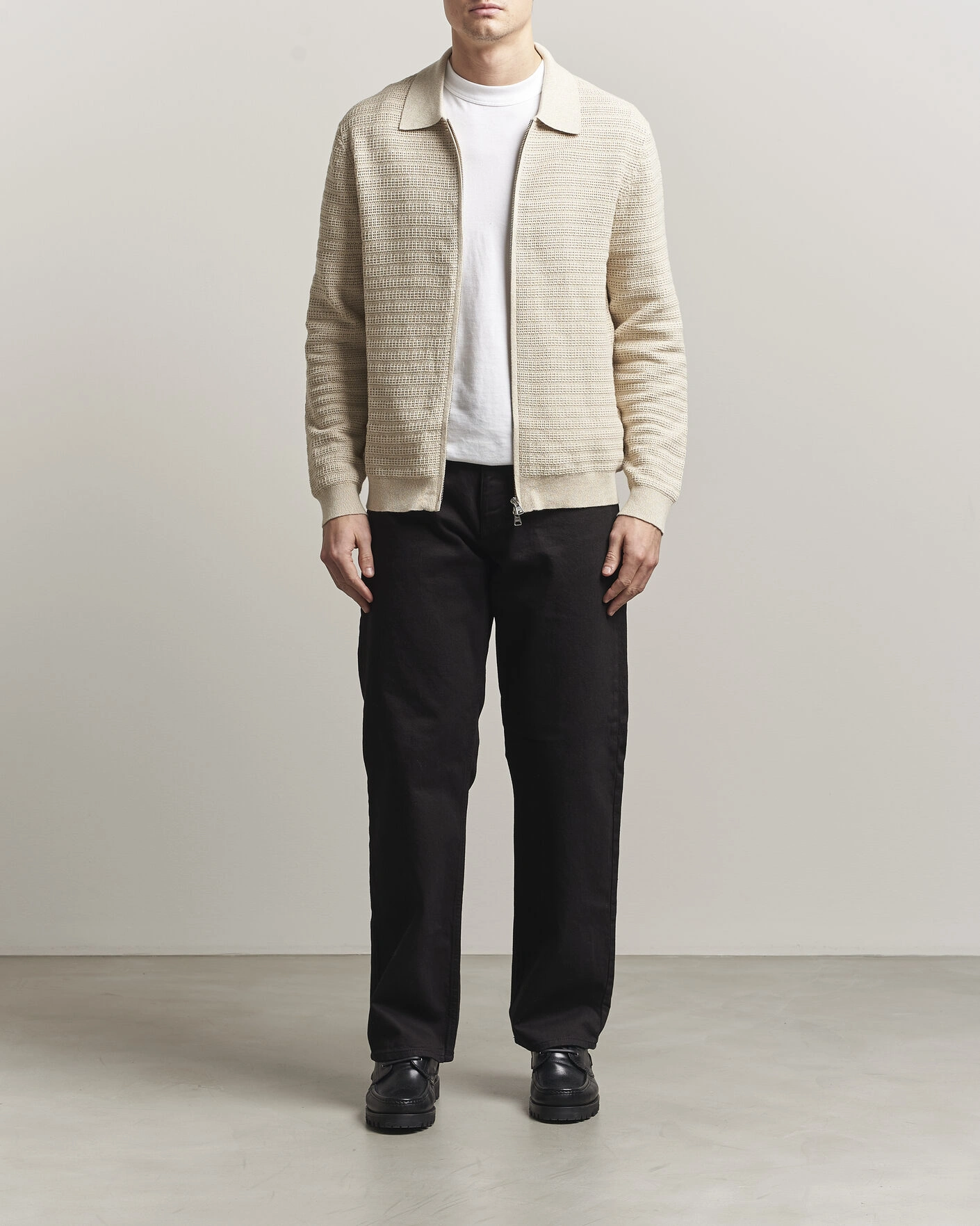 Herr | Tröjor | NN07 | Gustav Knitted Full Zip Ivory