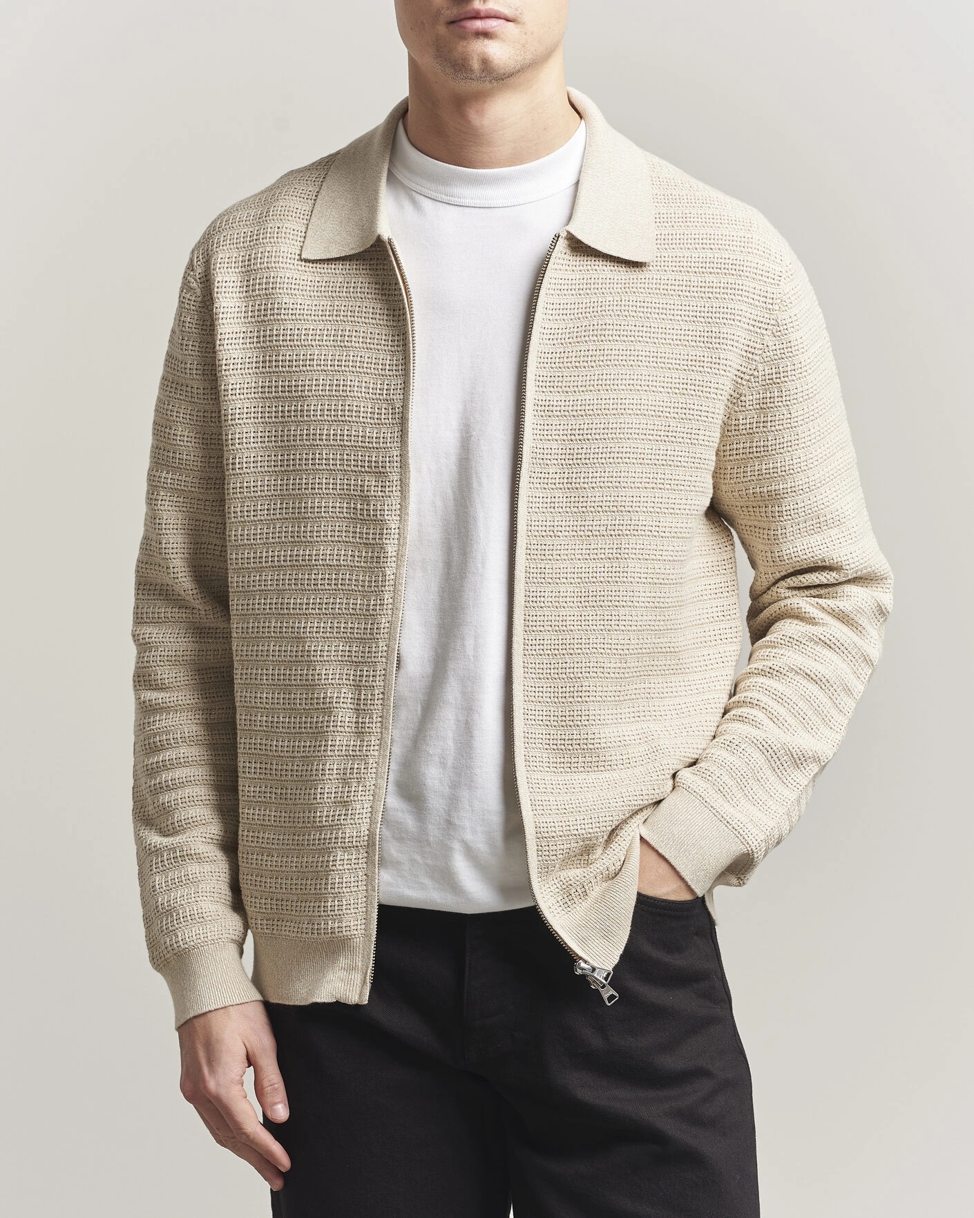 Herr | Tröjor | NN07 | Gustav Knitted Full Zip Ivory