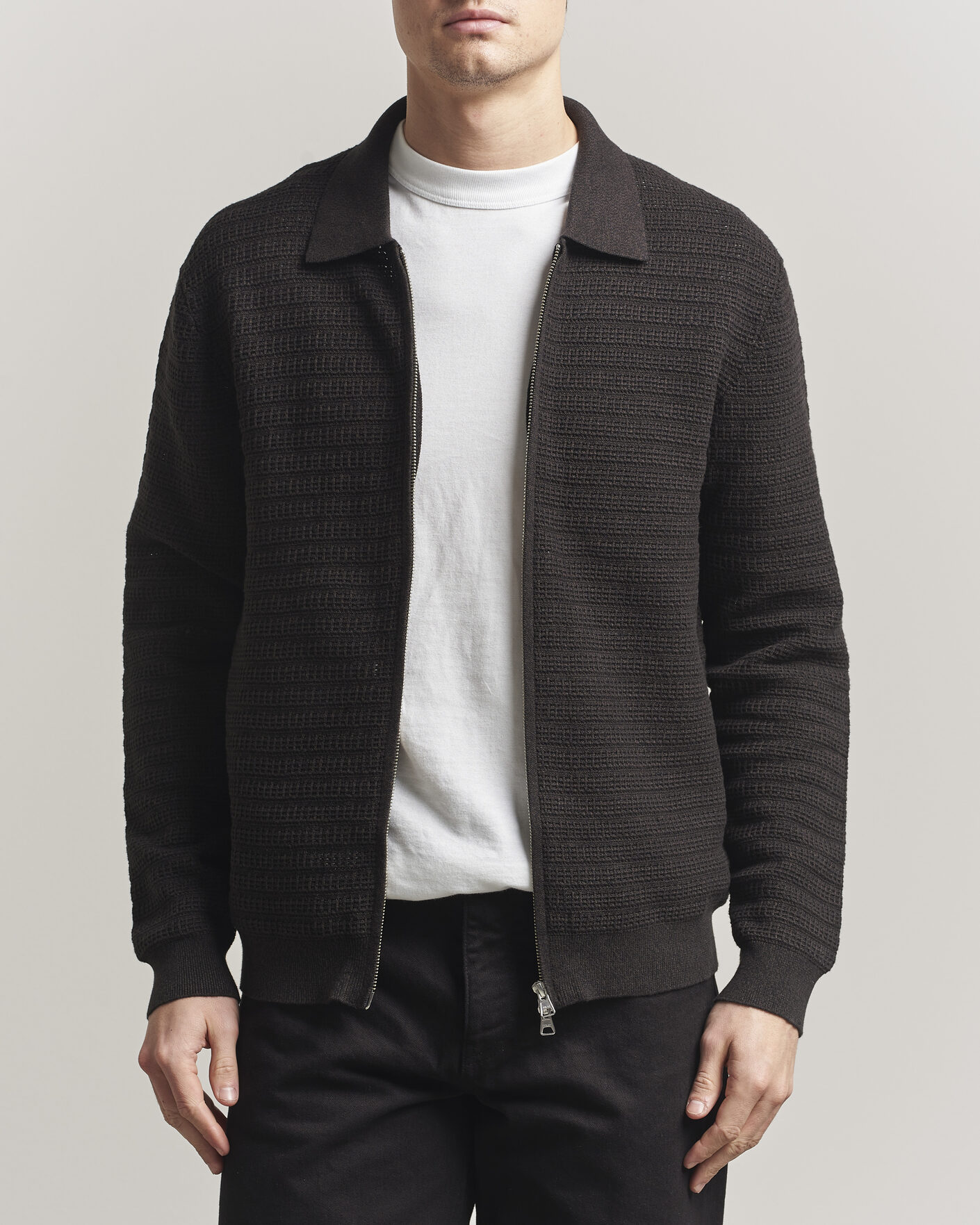 Herr | Tröjor | NN07 | Gustav Knitted Full Zip Deep Truffle