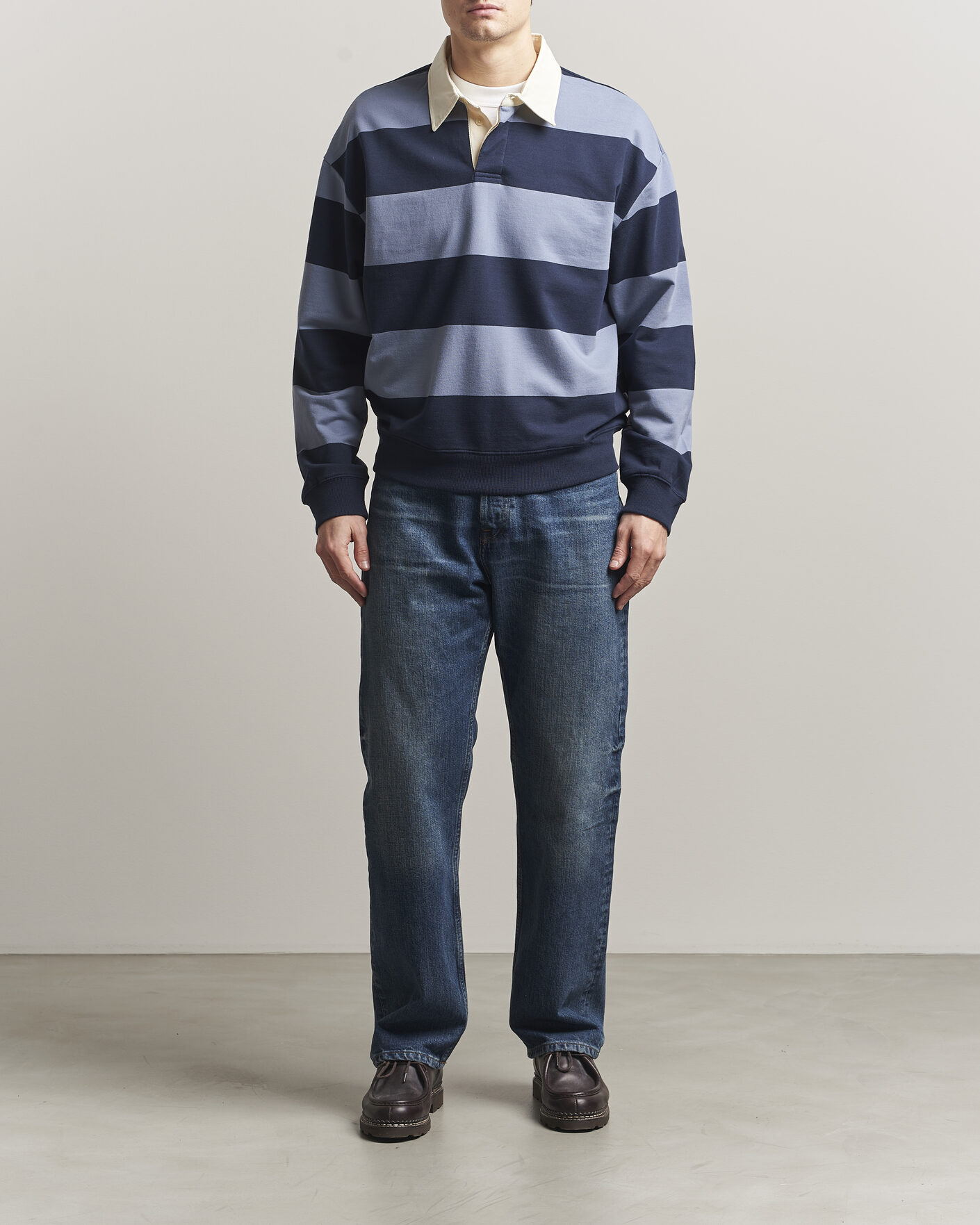 Herr | Tröjor | NN07 | David Rugby Sweater Blue Stripe