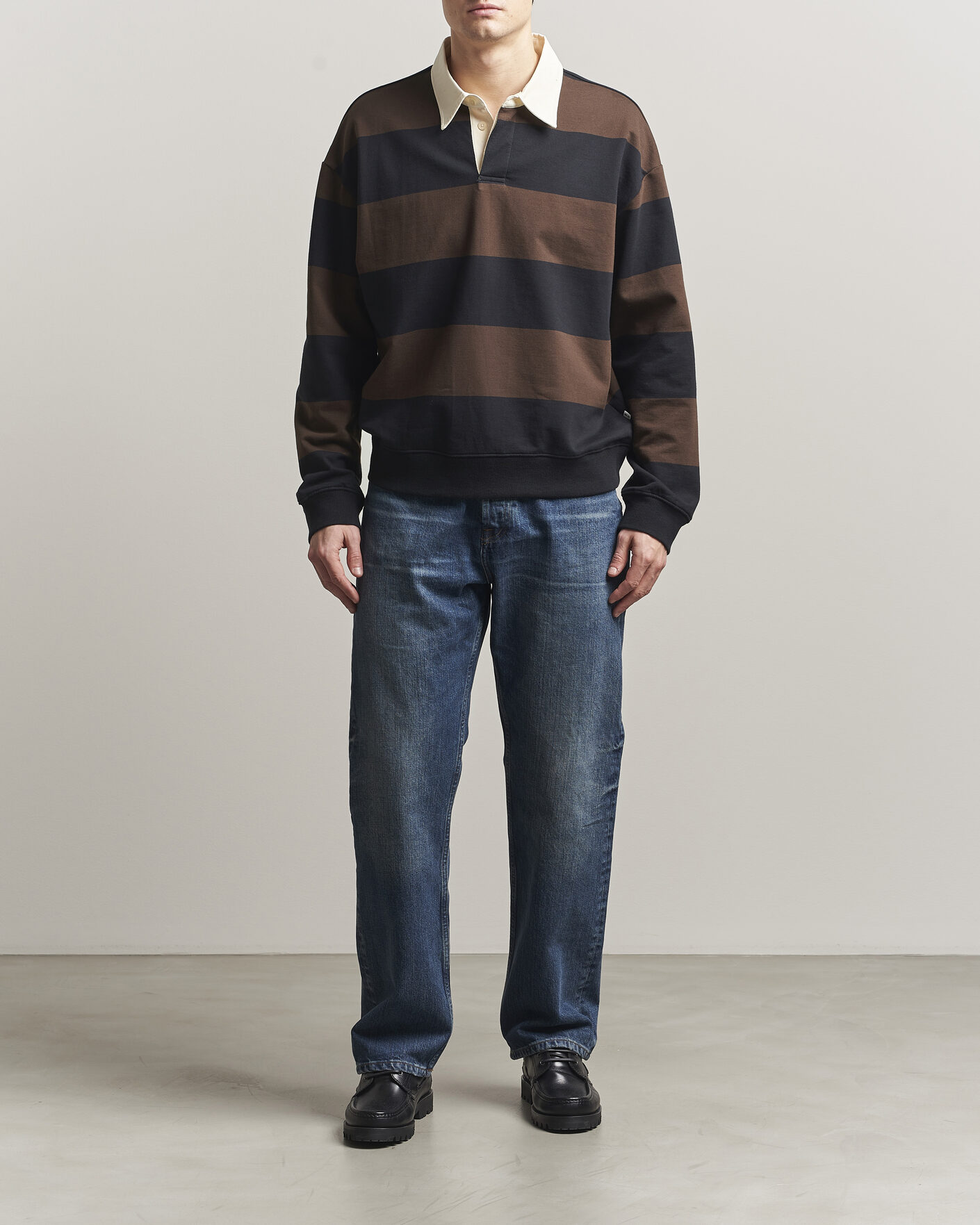 Herr | Tröjor | NN07 | David Rugby Sweater Brown Stripe