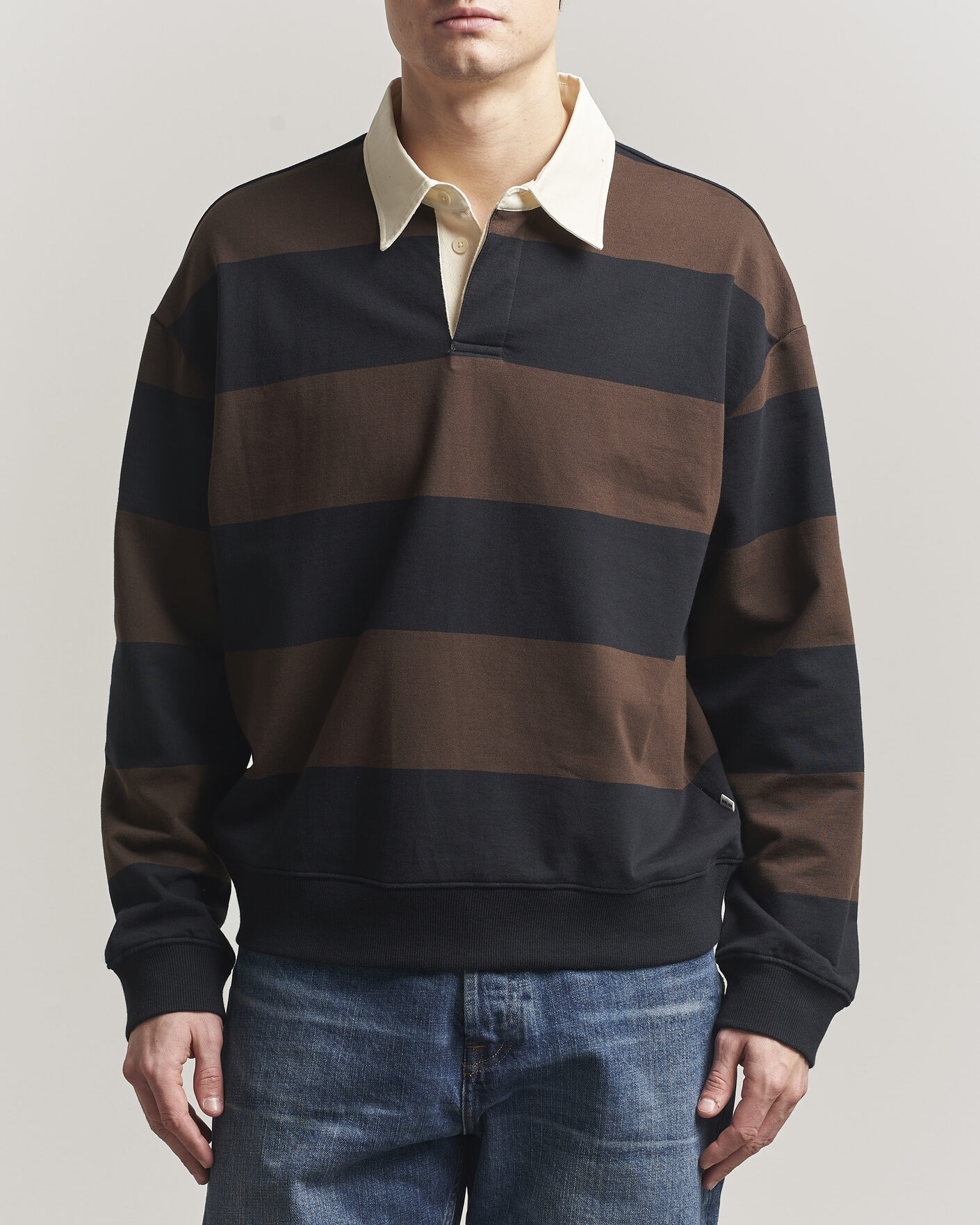 Herr | Tröjor | NN07 | David Rugby Sweater Brown Stripe