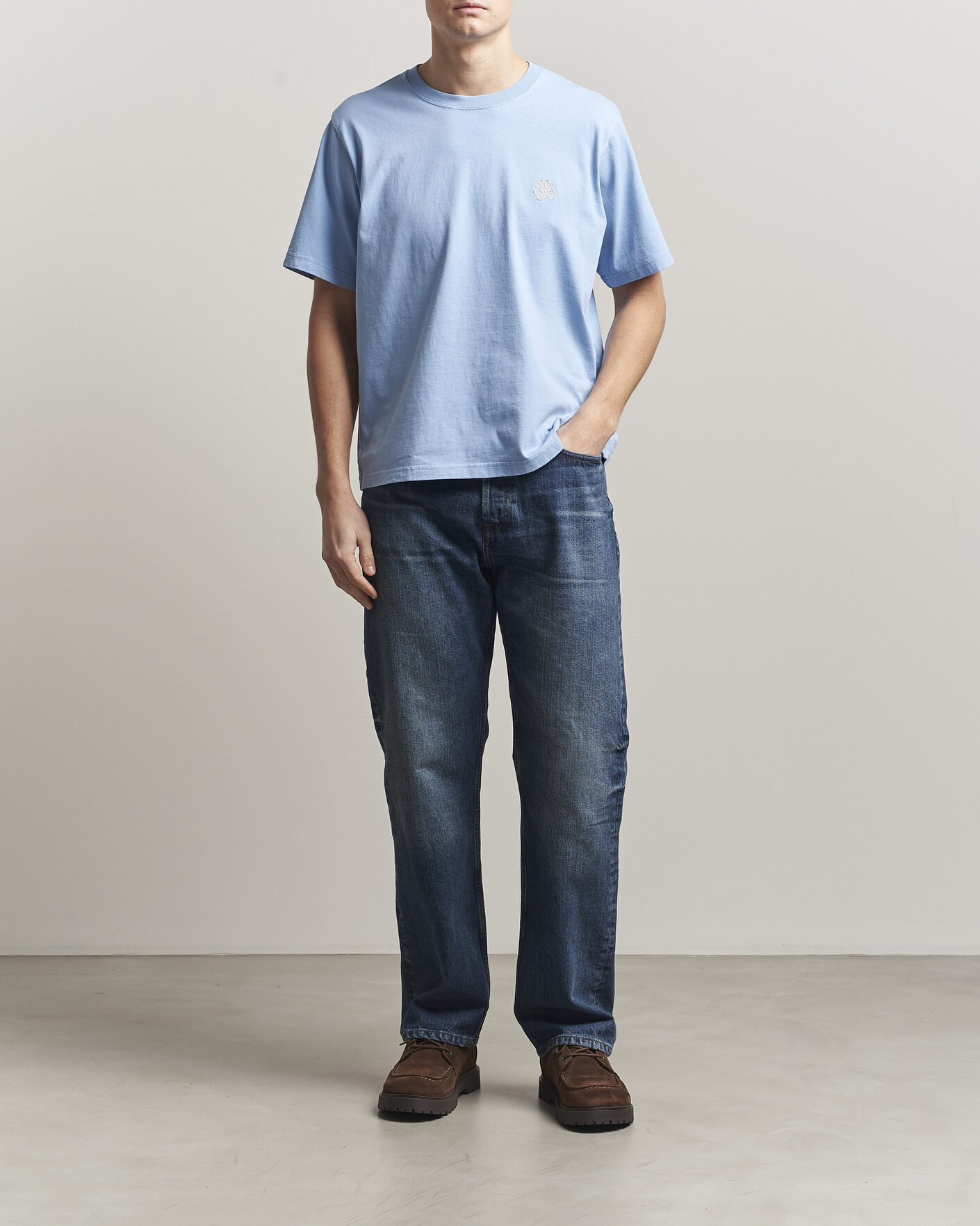 Herr | T-Shirts | NN07 | Jett Embroidered Crew Neck T-Shirt Cerulian Blue