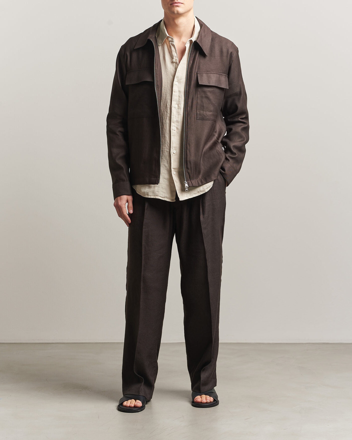 Herr | Skjortor | NN07 | Alban Linen/Viscose Overshirt Deep Truffle
