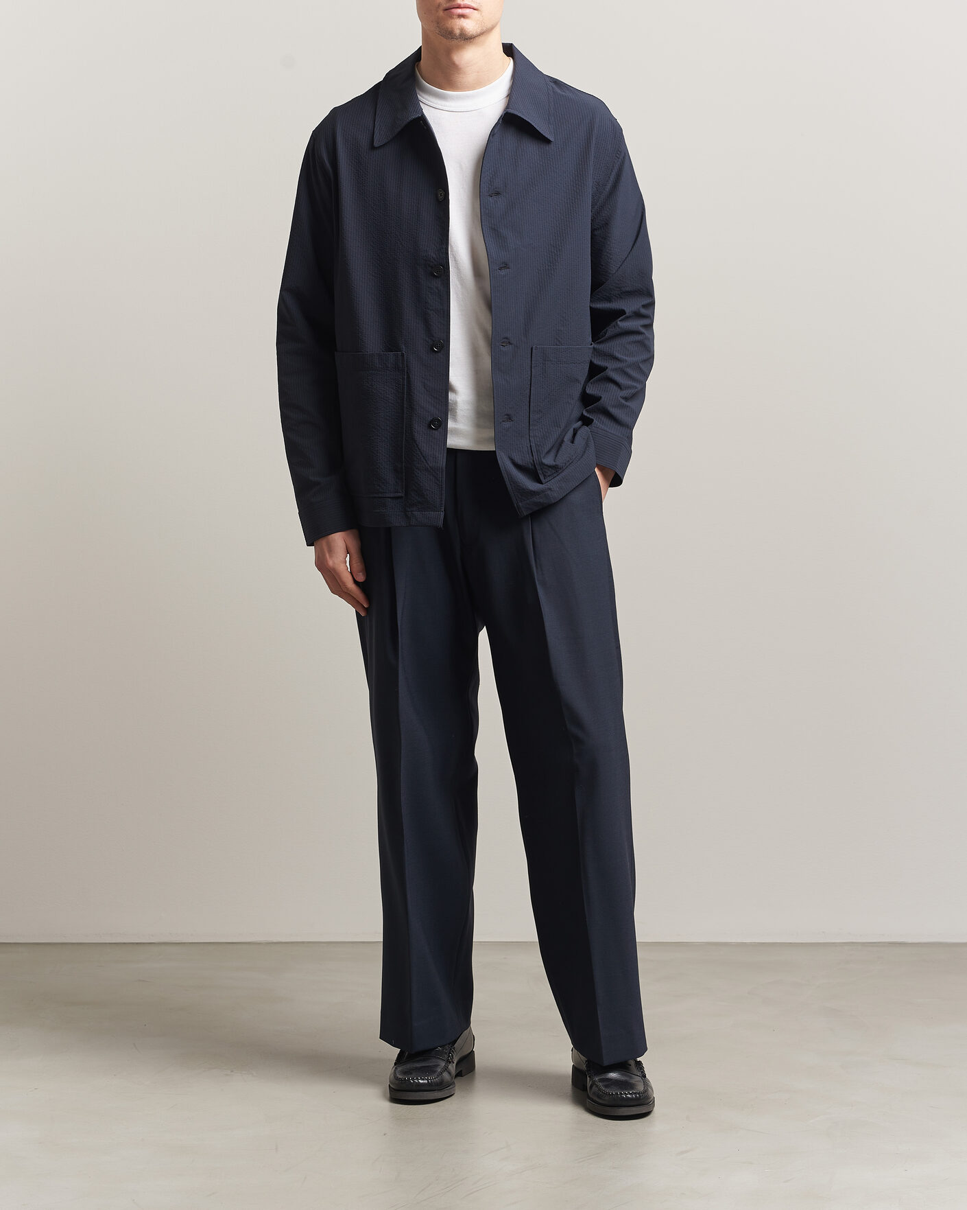 Herr | Skjortor | NN07 | Blaze Seersucker Overshirt Navy Blue