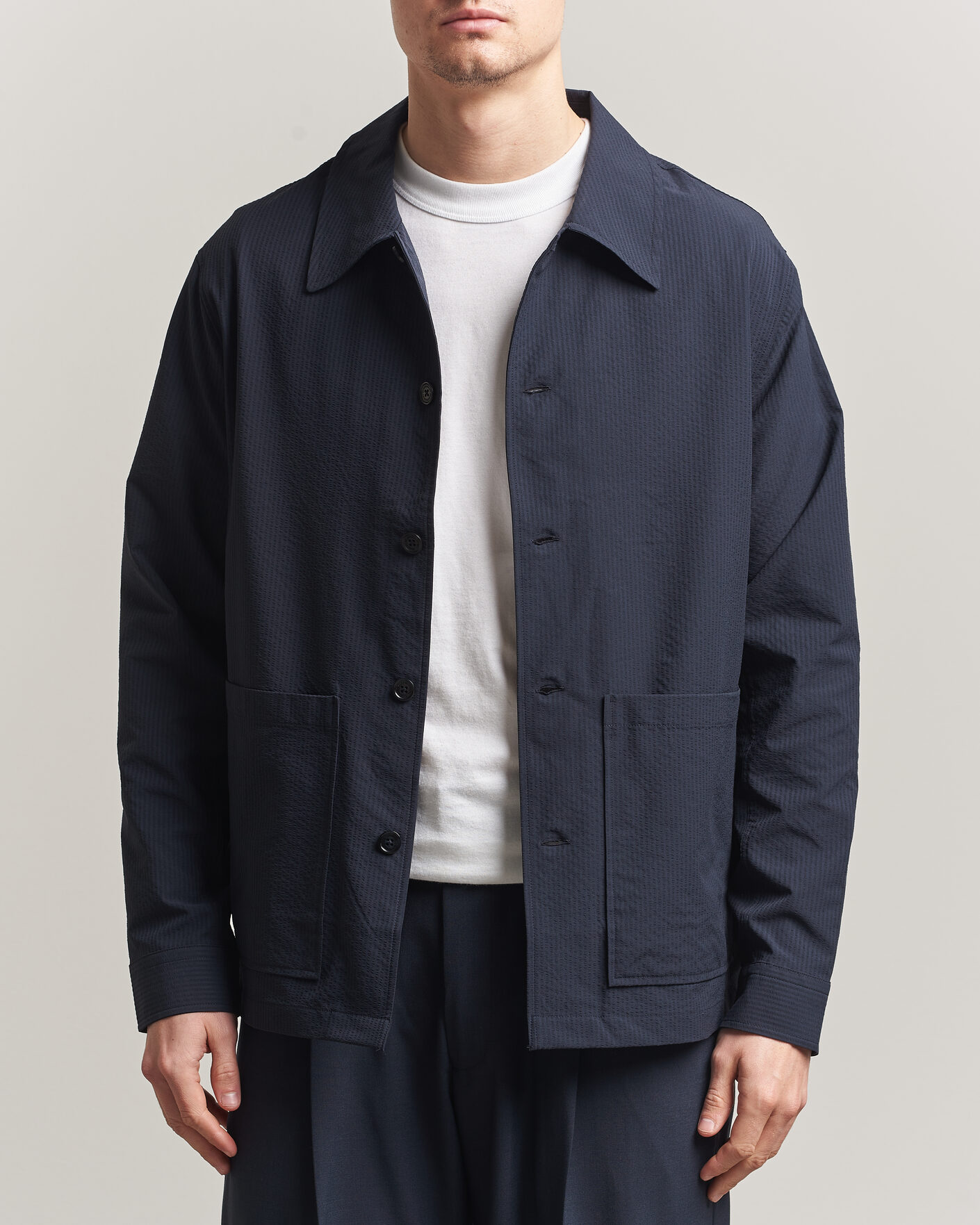 Herr | Skjortor | NN07 | Blaze Seersucker Overshirt Navy Blue