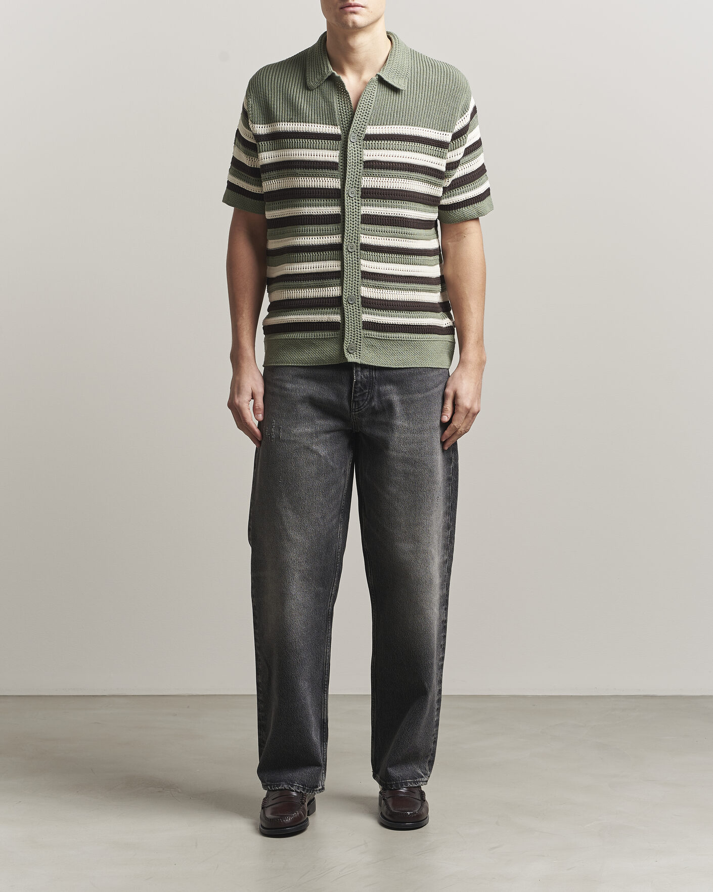 Herr | Skjortor | NN07 | Lars Knitted Short Sleeve Shirt Sea Spray Green