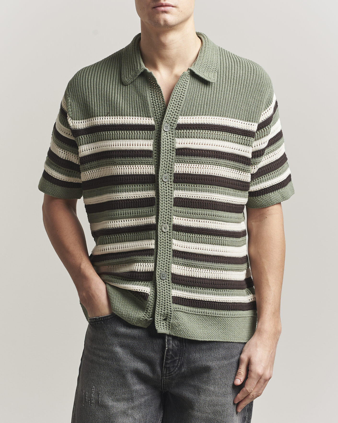 Herr | Skjortor | NN07 | Lars Knitted Short Sleeve Shirt Sea Spray Green