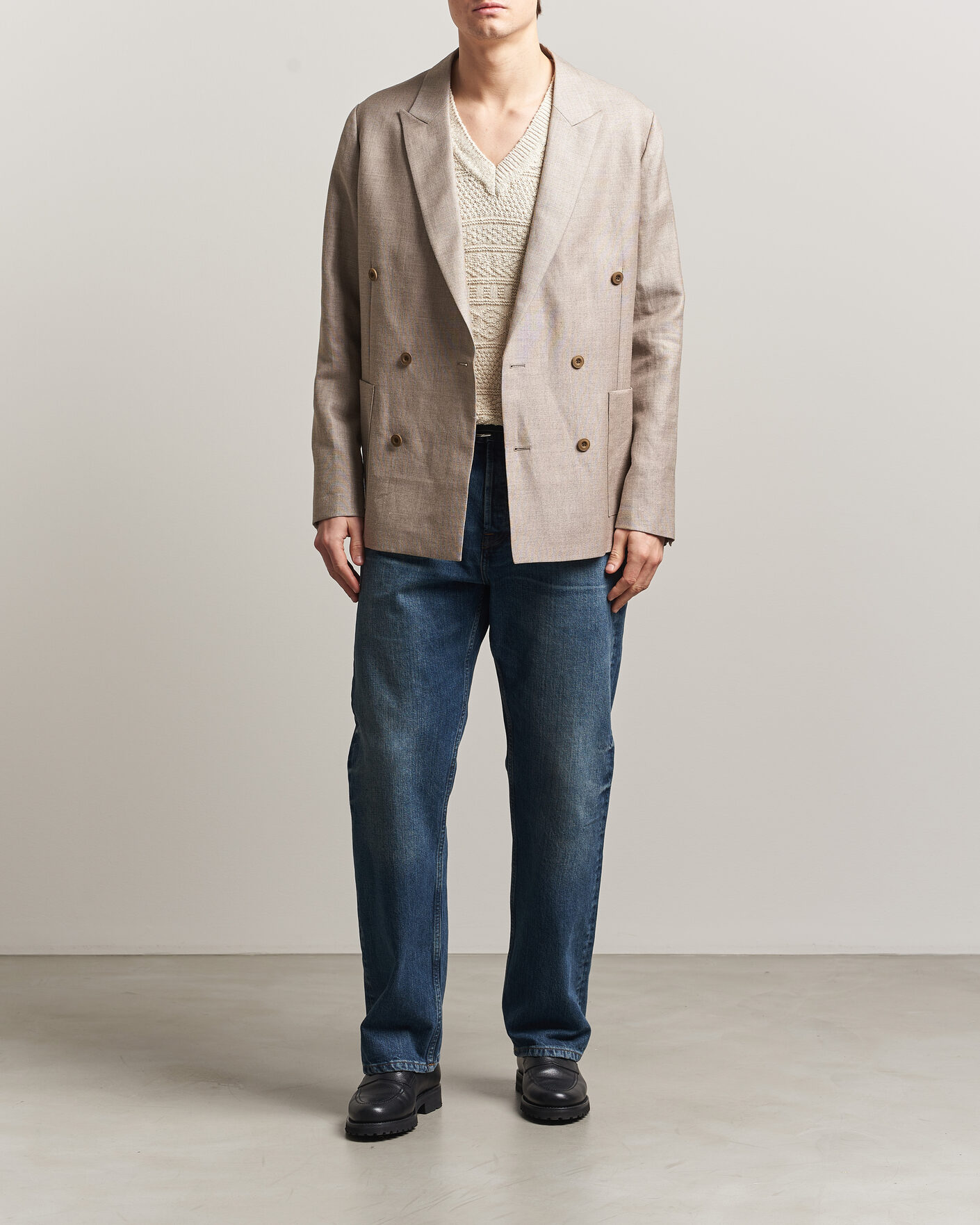 Herr | Kavajer | NN07 | Jordin Linen/Wool Double Breasted Blazer Khaki Melange
