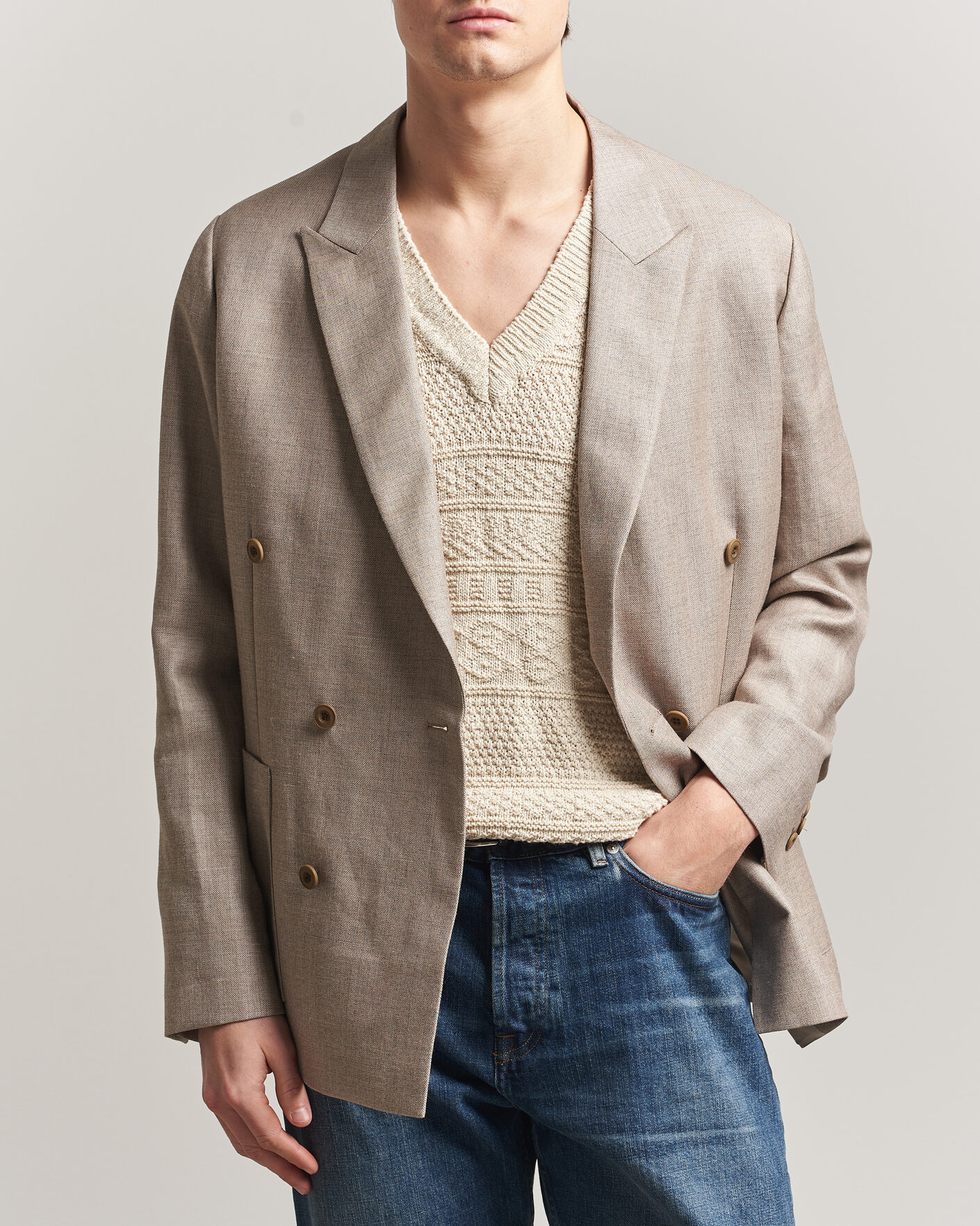Herr | Kavajer | NN07 | Jordin Linen/Wool Double Breasted Blazer Khaki Melange